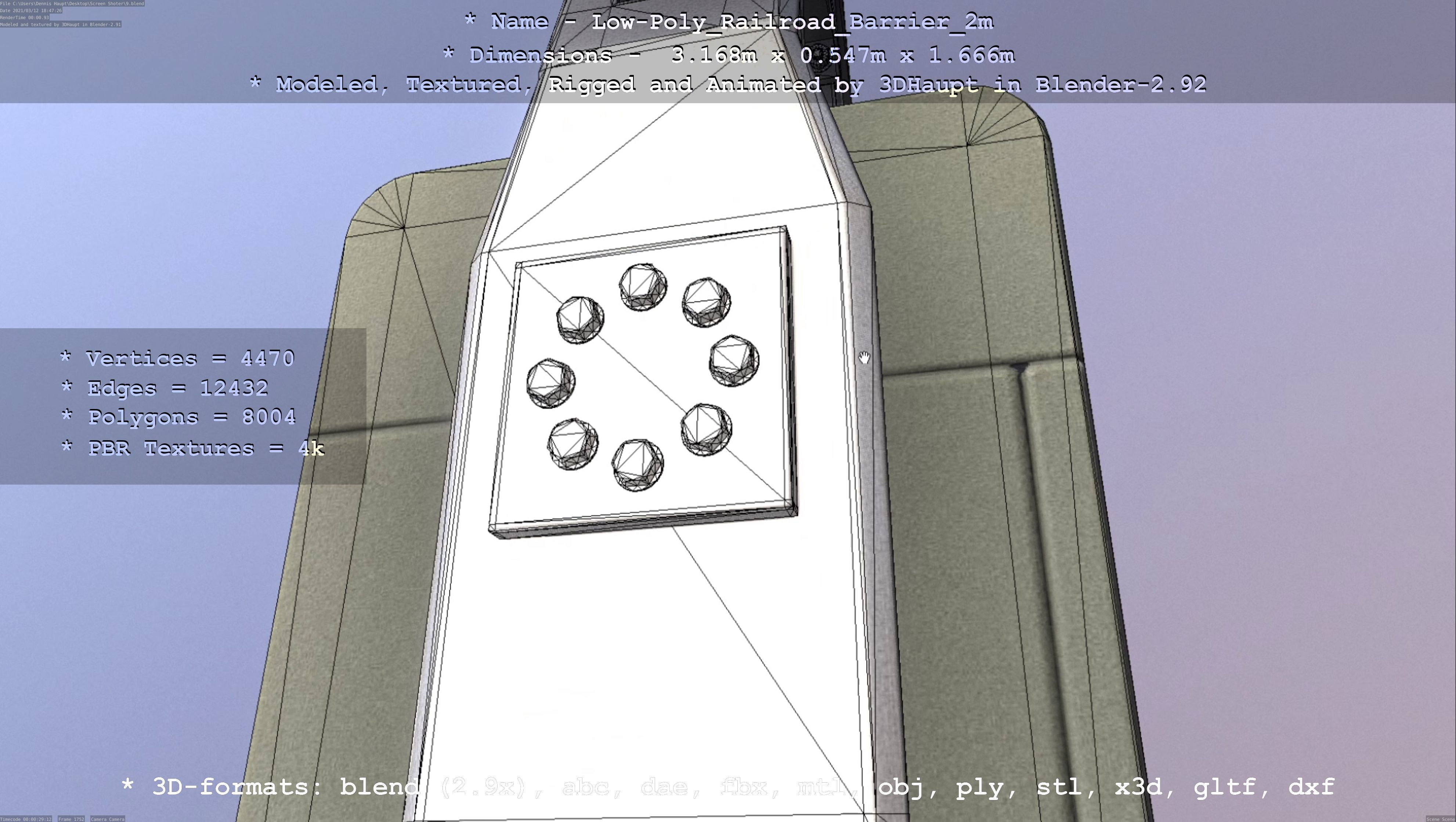 Low-Poly Railroad Barrier 2m Low-poly 3D model_6