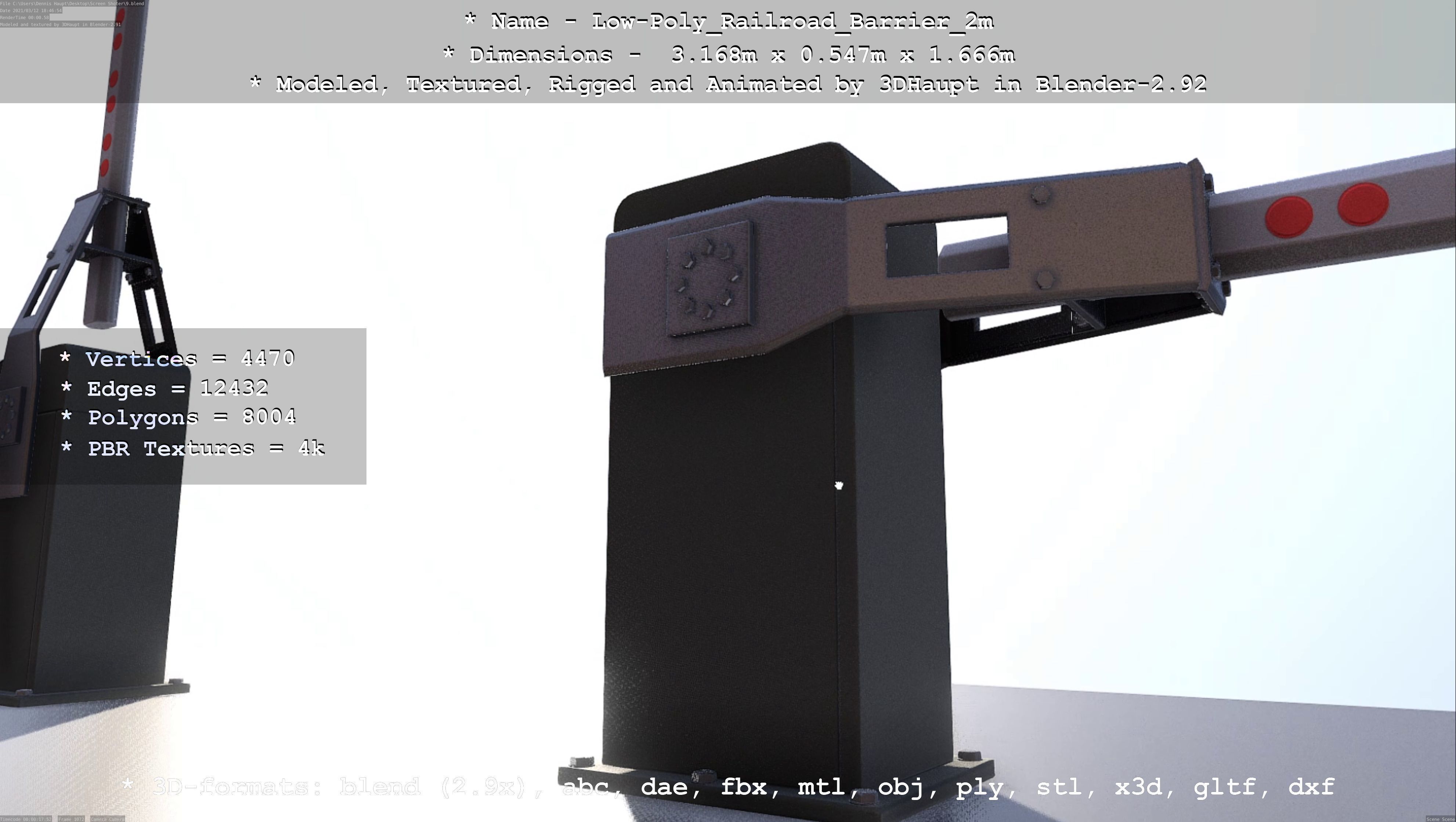 Low-Poly Railroad Barrier 2m Low-poly 3D model_25