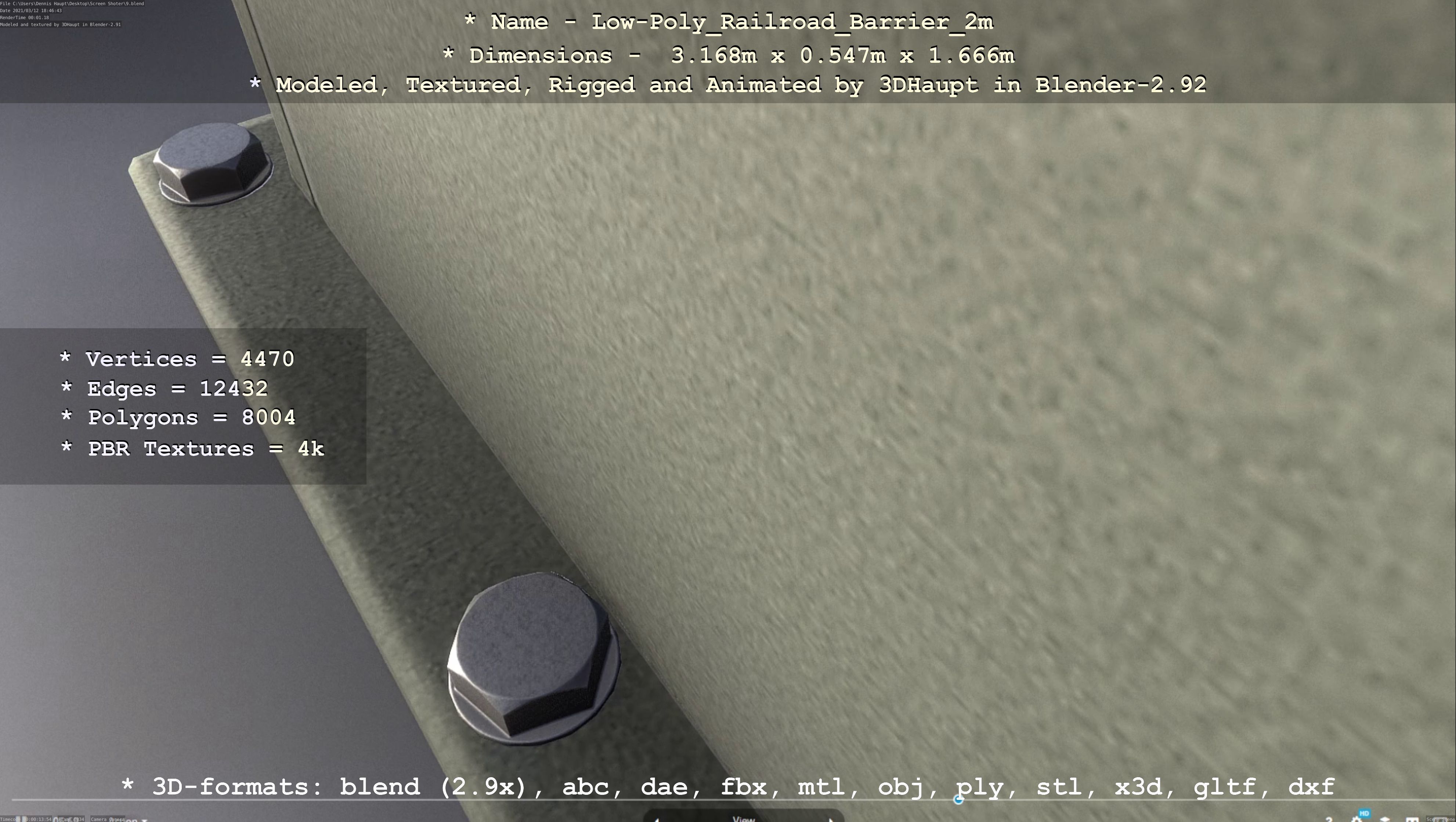 Low-Poly Railroad Barrier 2m Low-poly 3D model_22