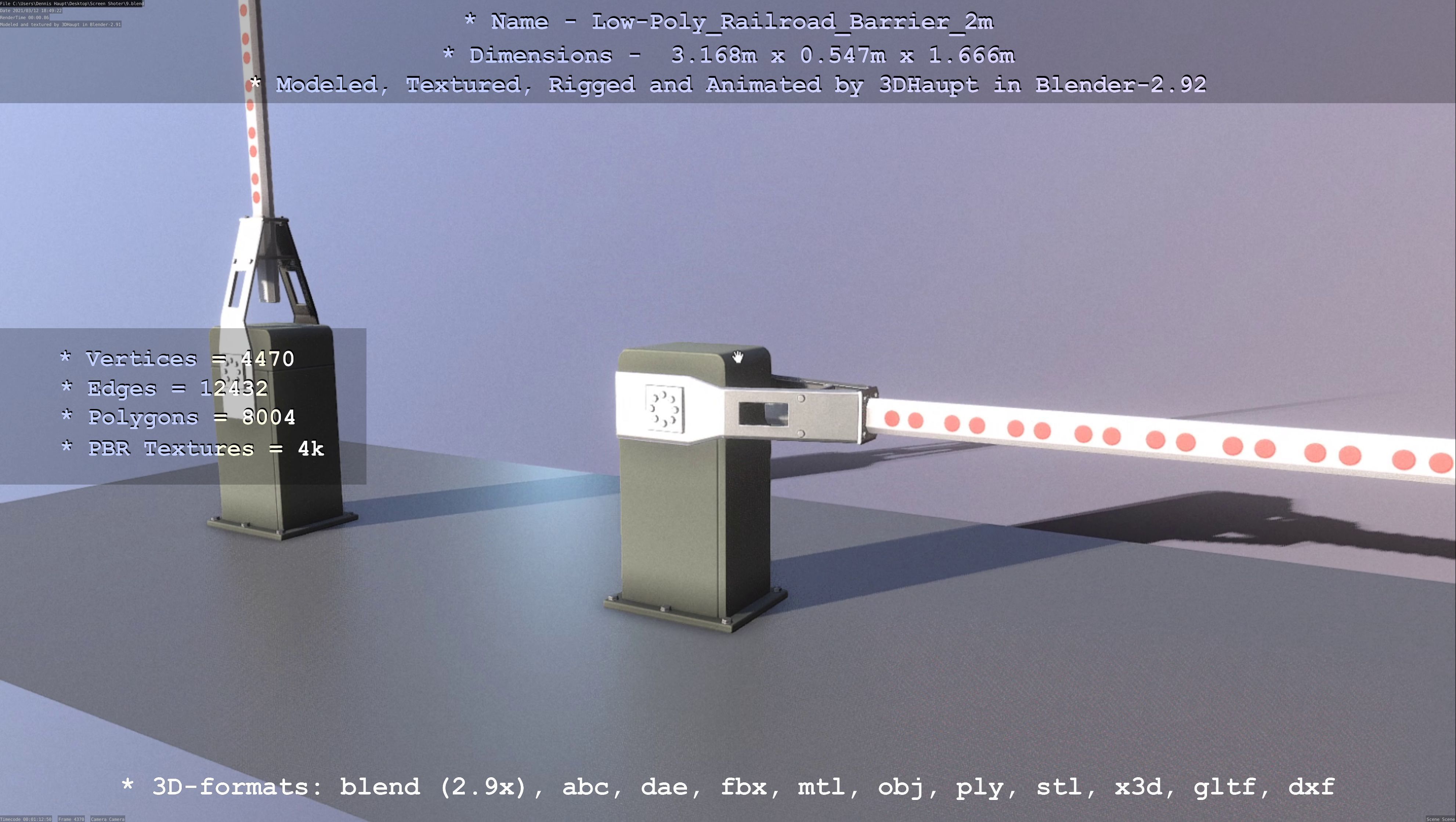 Low-Poly Railroad Barrier 2m Low-poly 3D model_87
