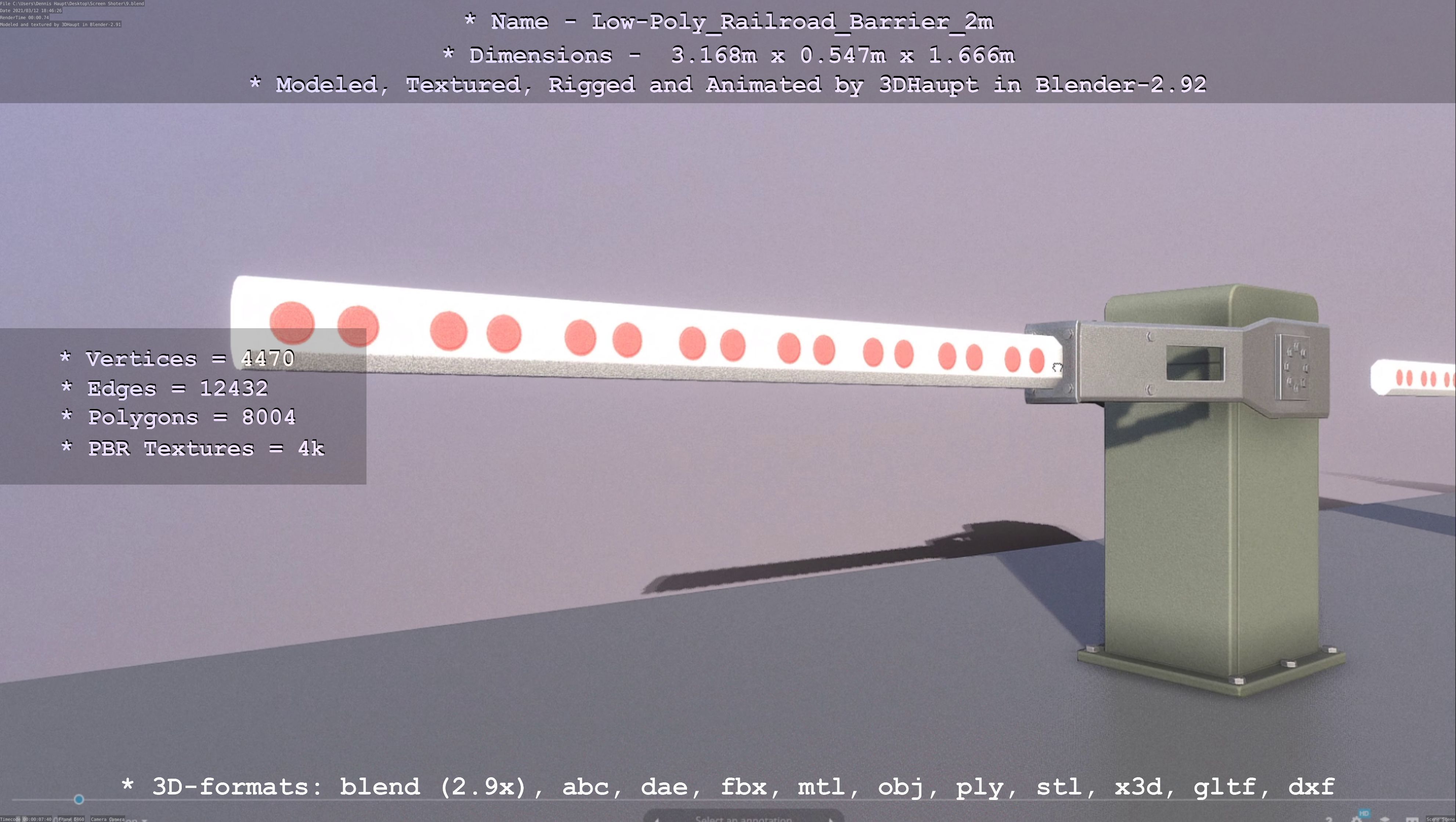 Low-Poly Railroad Barrier 2m Low-poly 3D model_43
