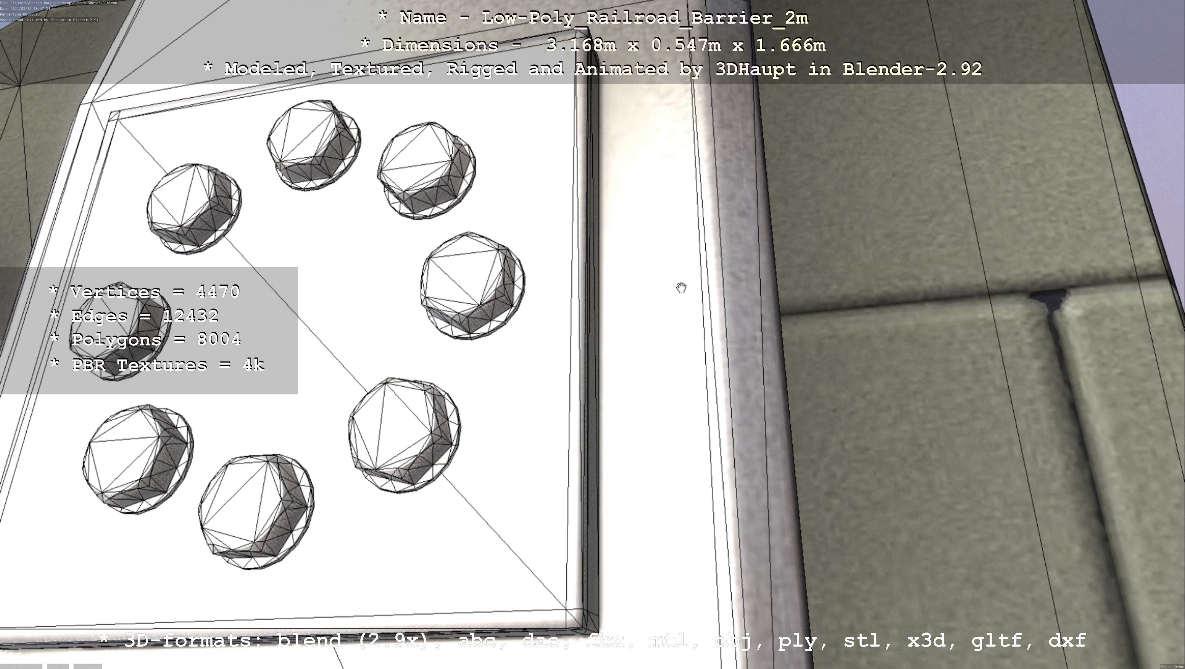 Low-Poly Railroad Barrier 2m Low-poly 3D model_78