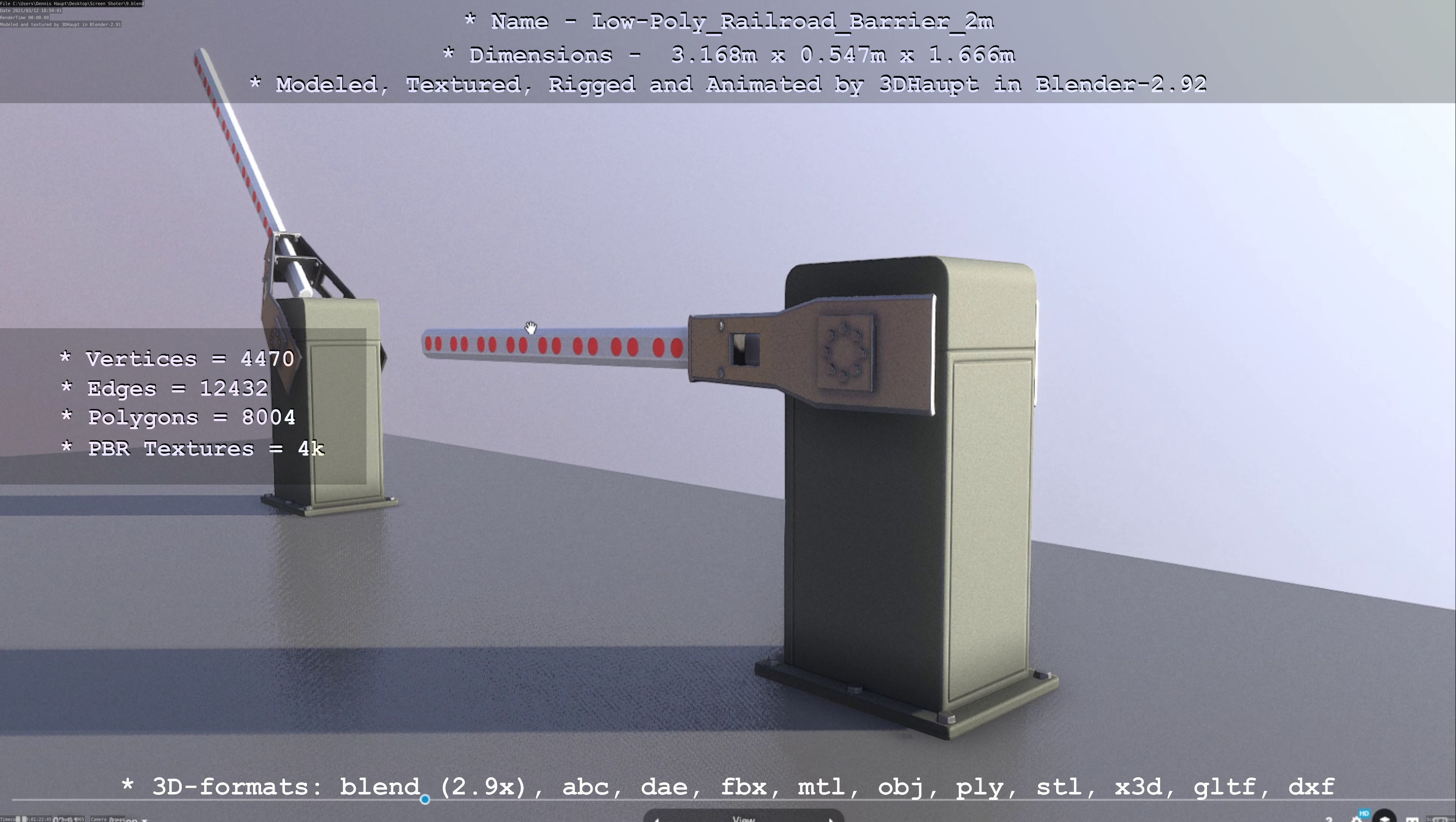 Low-Poly Railroad Barrier 2m Low-poly 3D model_32