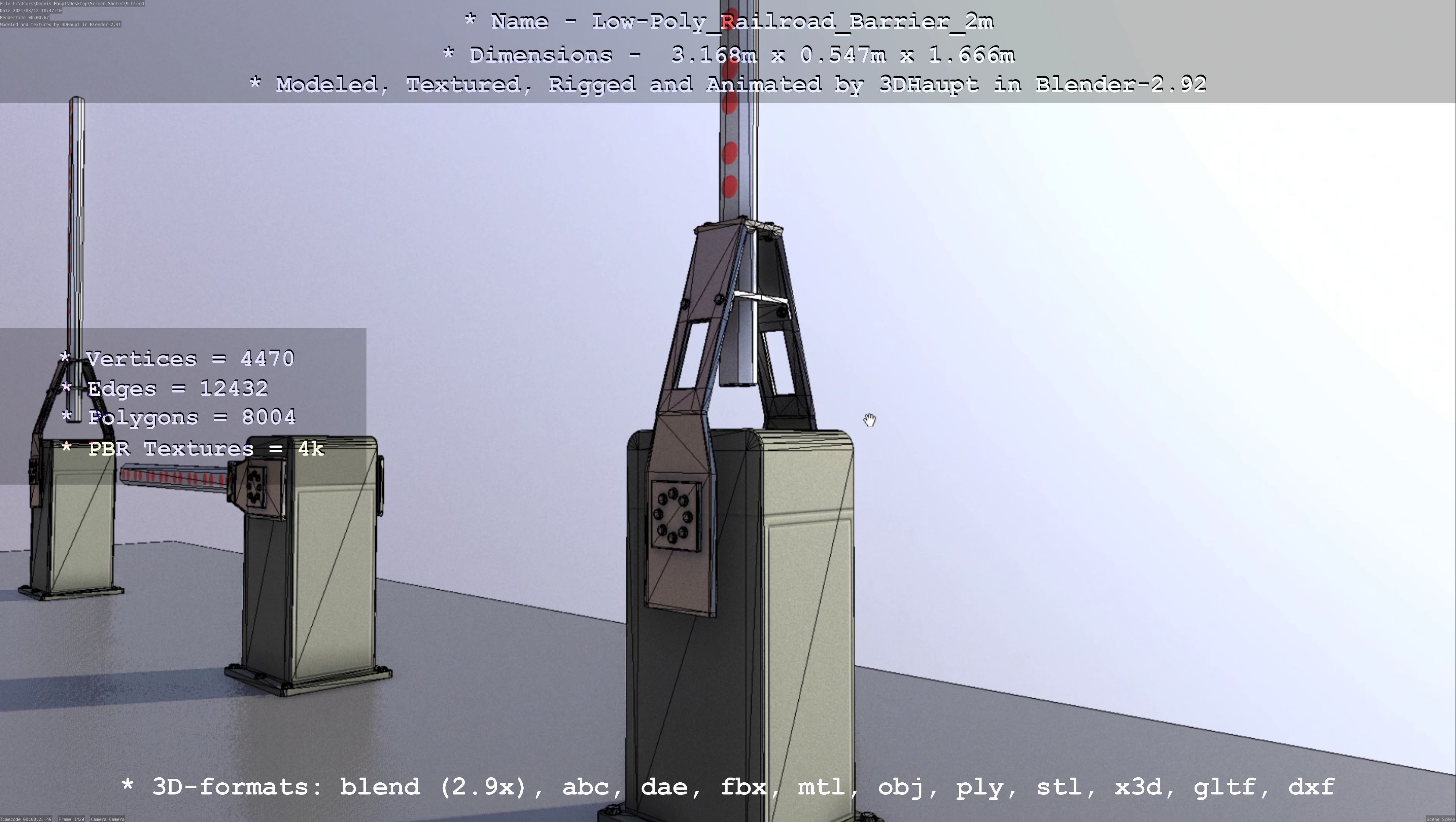 Low-Poly Railroad Barrier 2m Low-poly 3D model_70