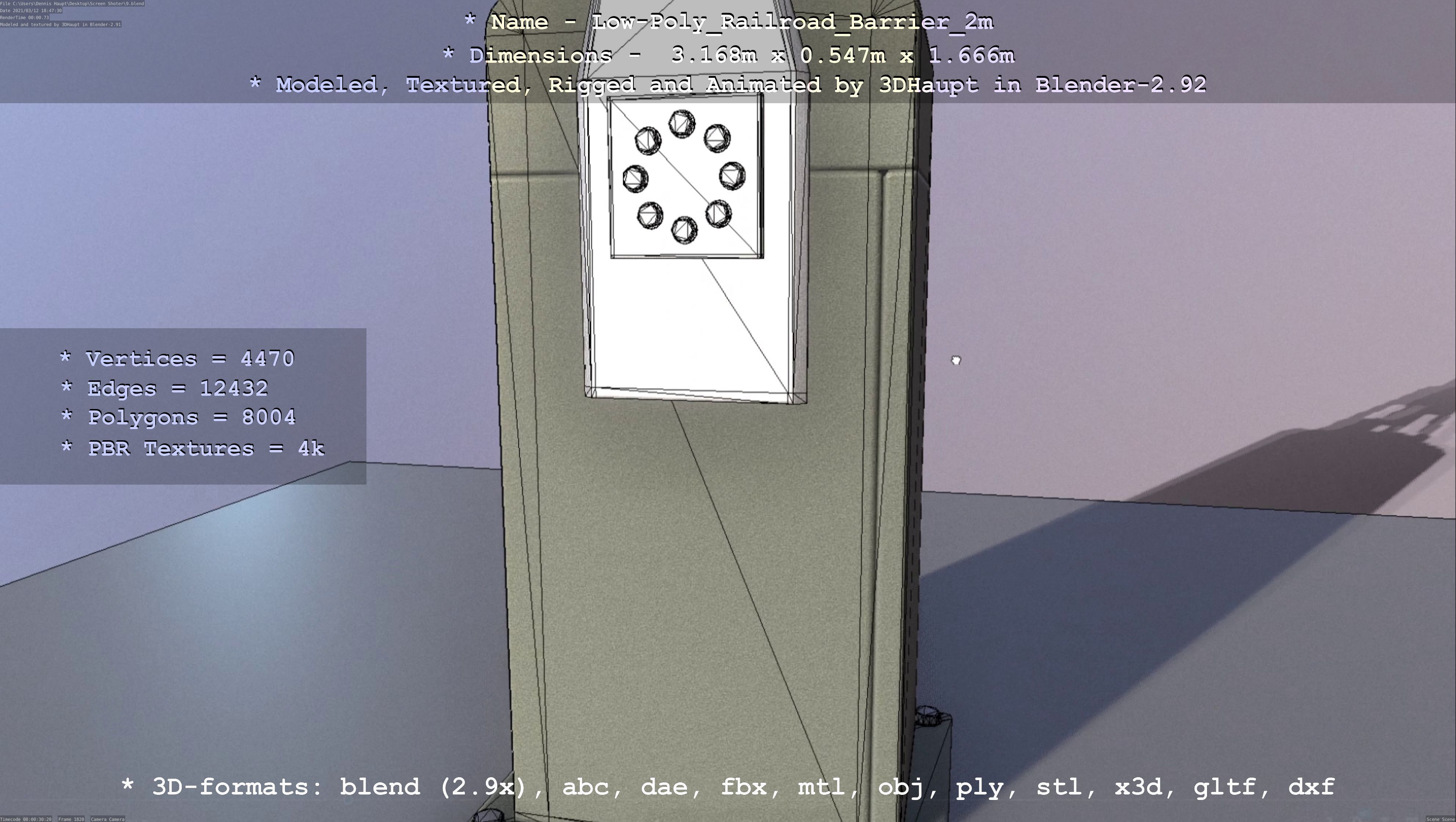 Low-Poly Railroad Barrier 2m Low-poly 3D model_82