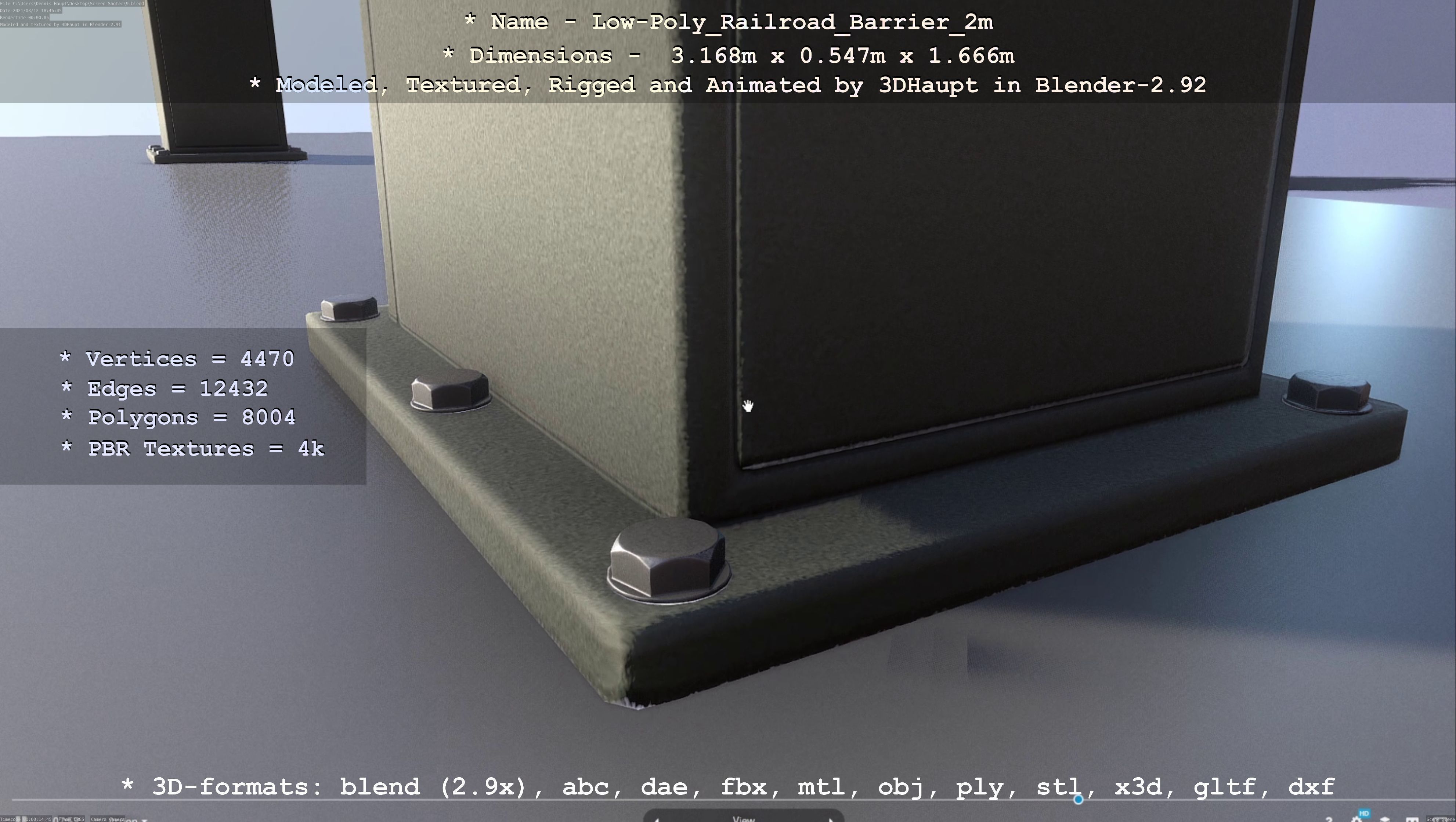 Low-Poly Railroad Barrier 2m Low-poly 3D model_53