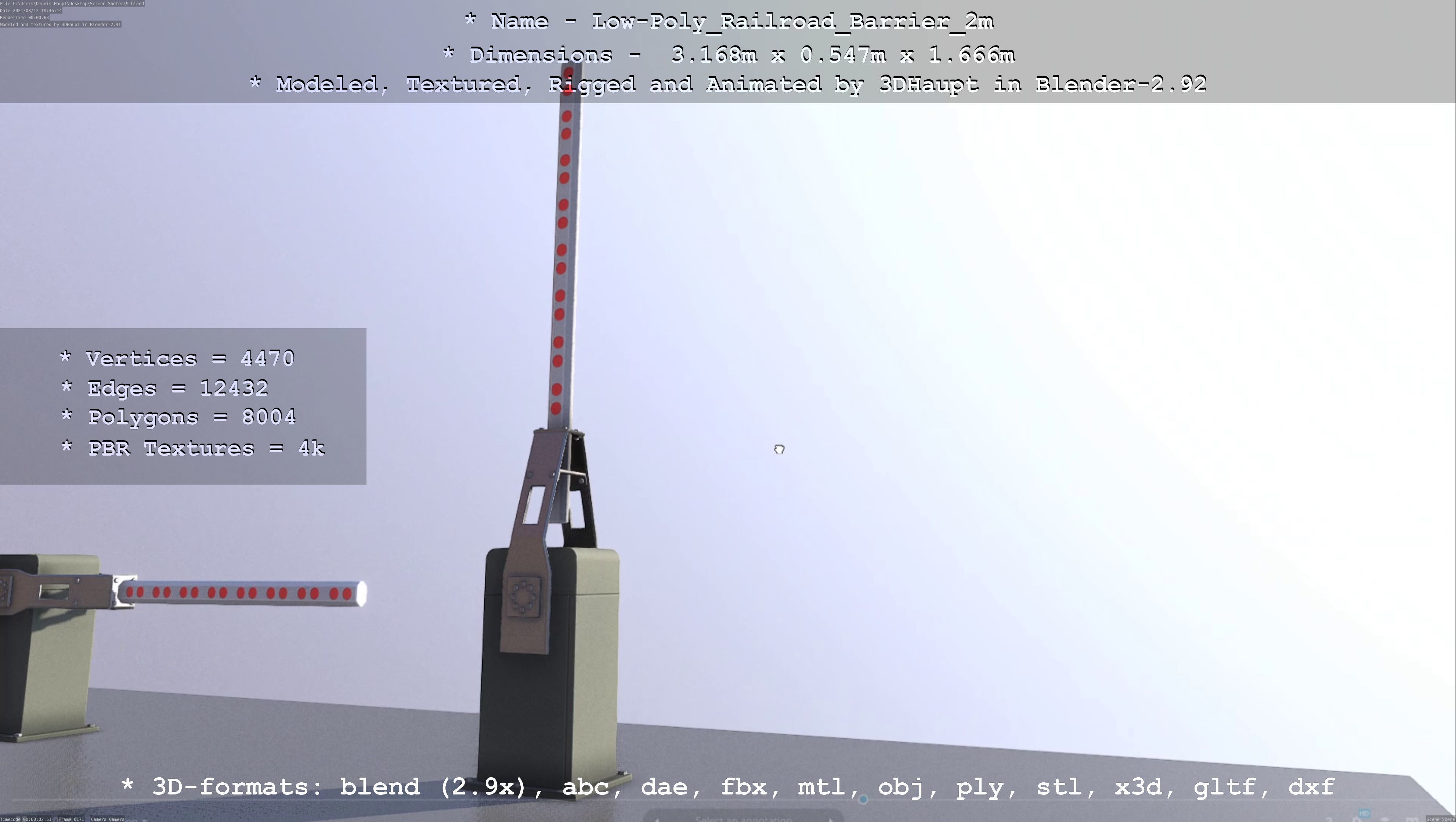 Low-Poly Railroad Barrier 2m Low-poly 3D model_116