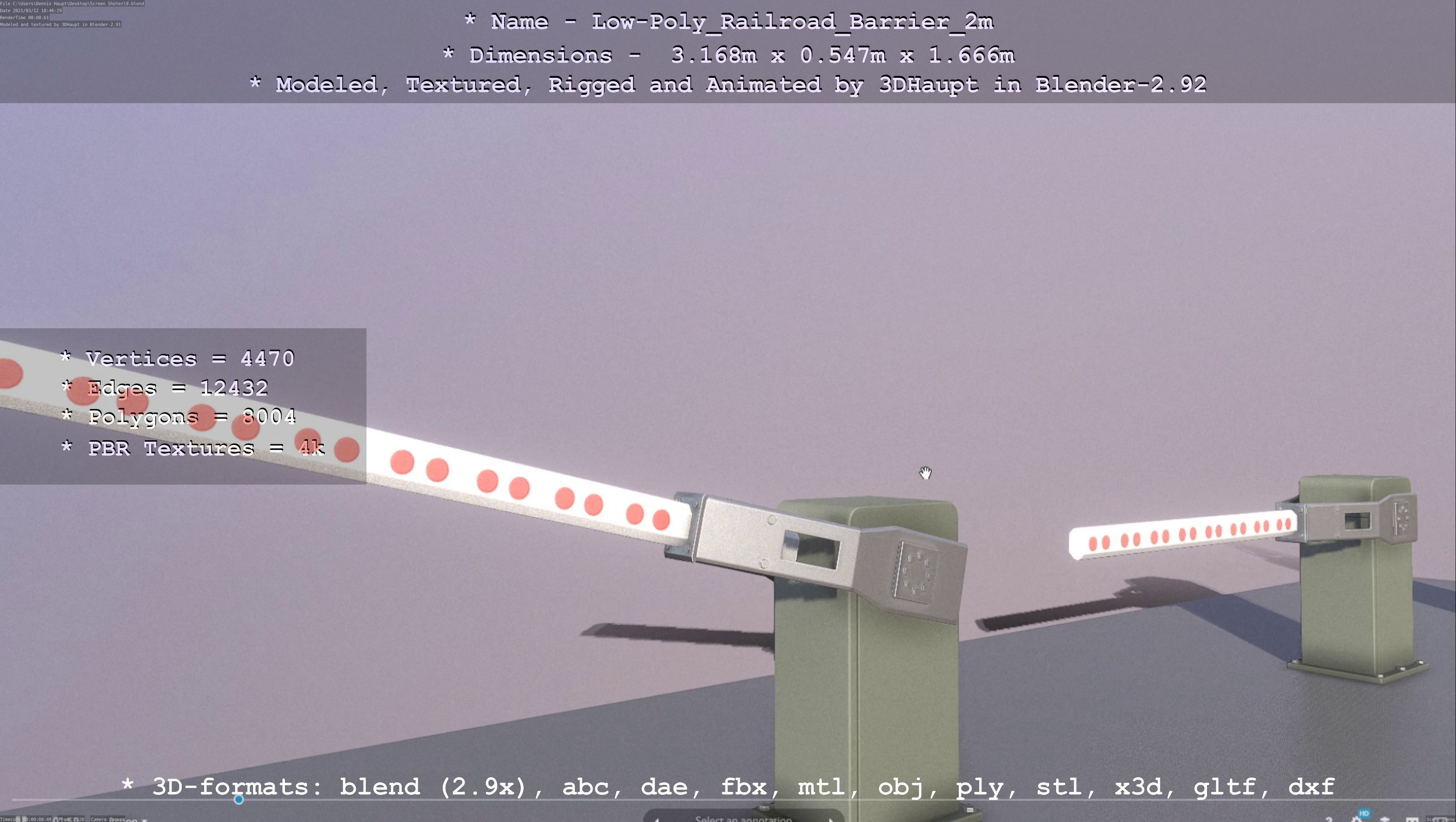 Low-Poly Railroad Barrier 2m Low-poly 3D model_39