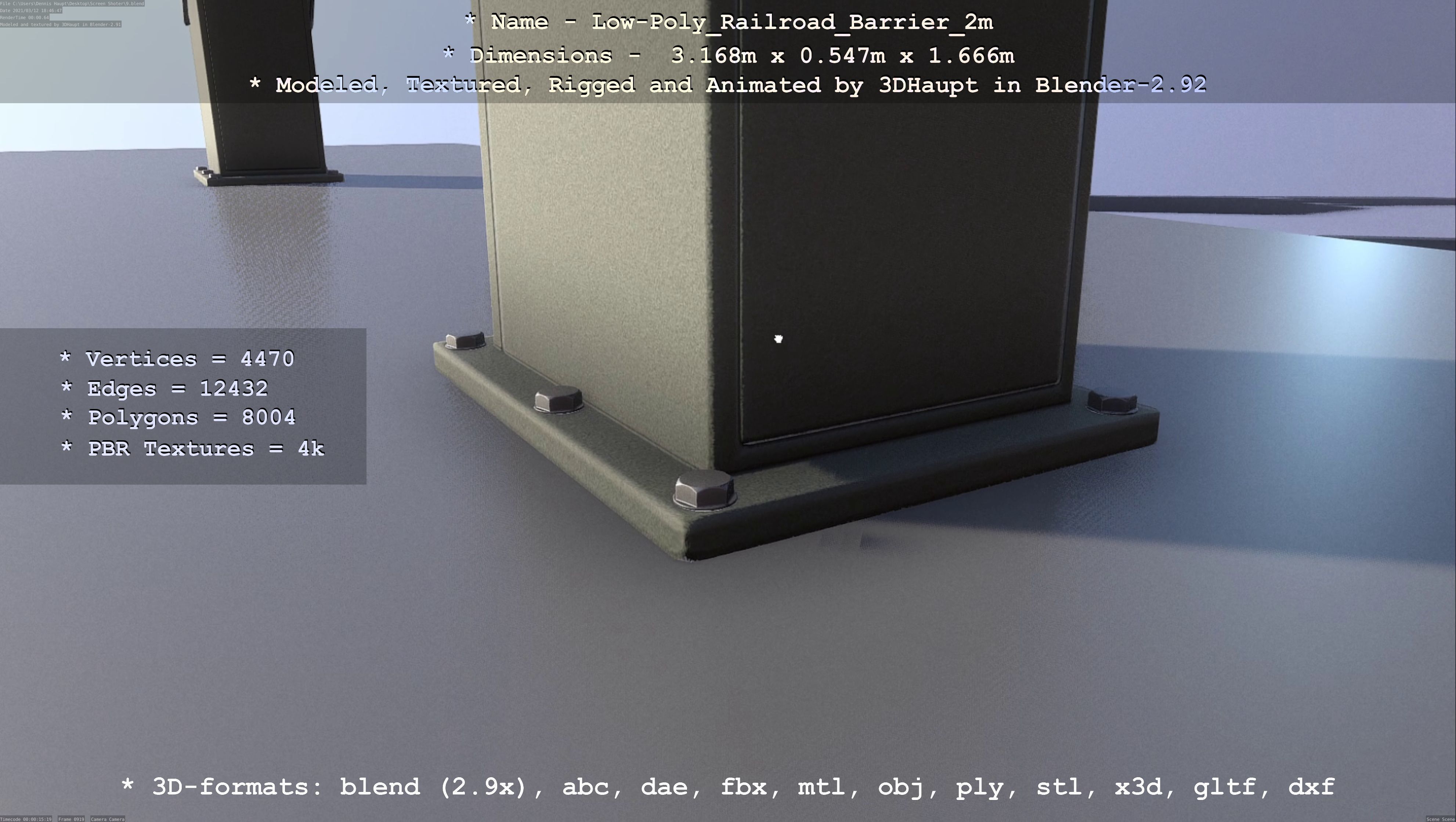 Low-Poly Railroad Barrier 2m Low-poly 3D model_51