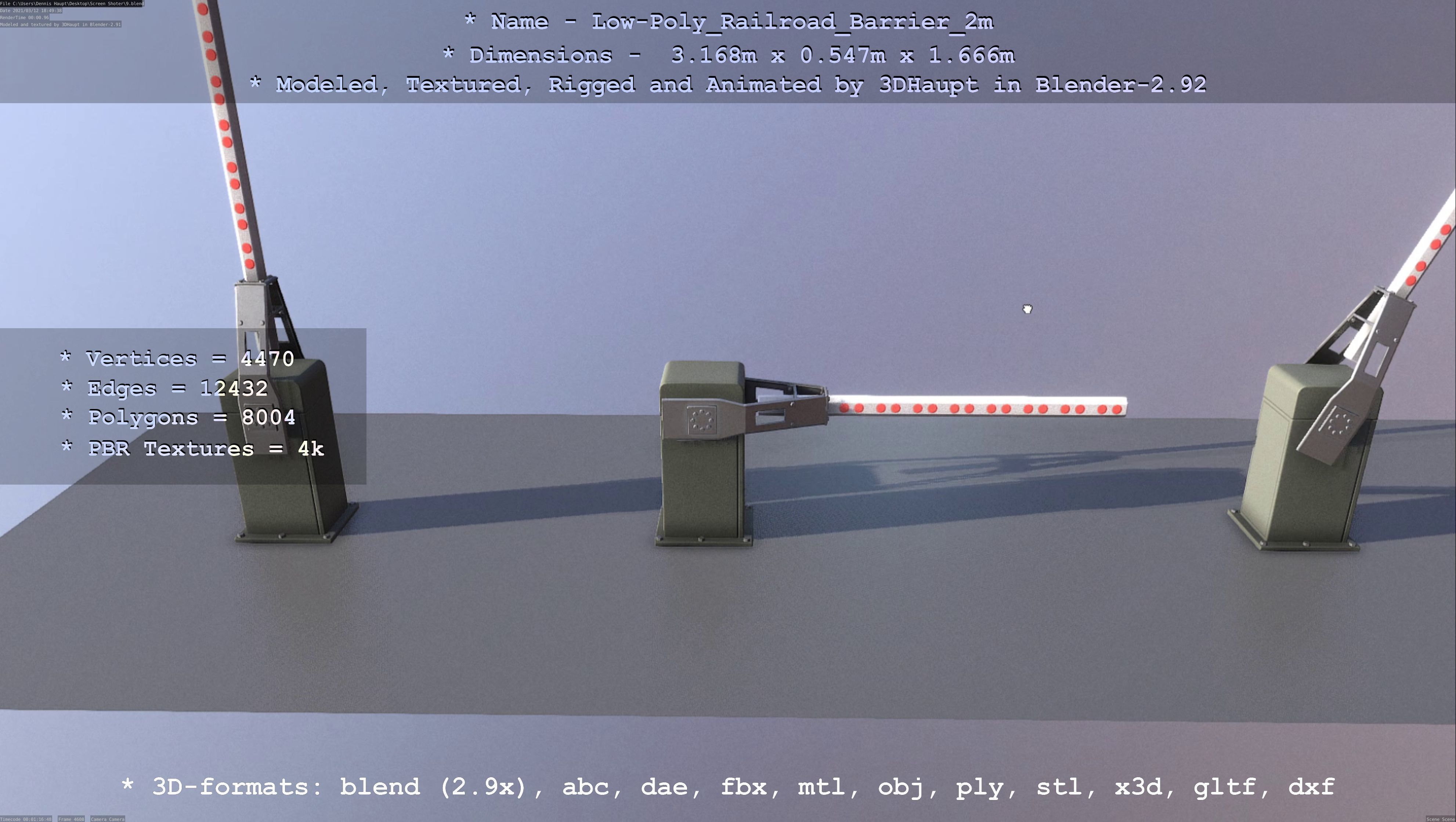 Low-Poly Railroad Barrier 2m Low-poly 3D model_90