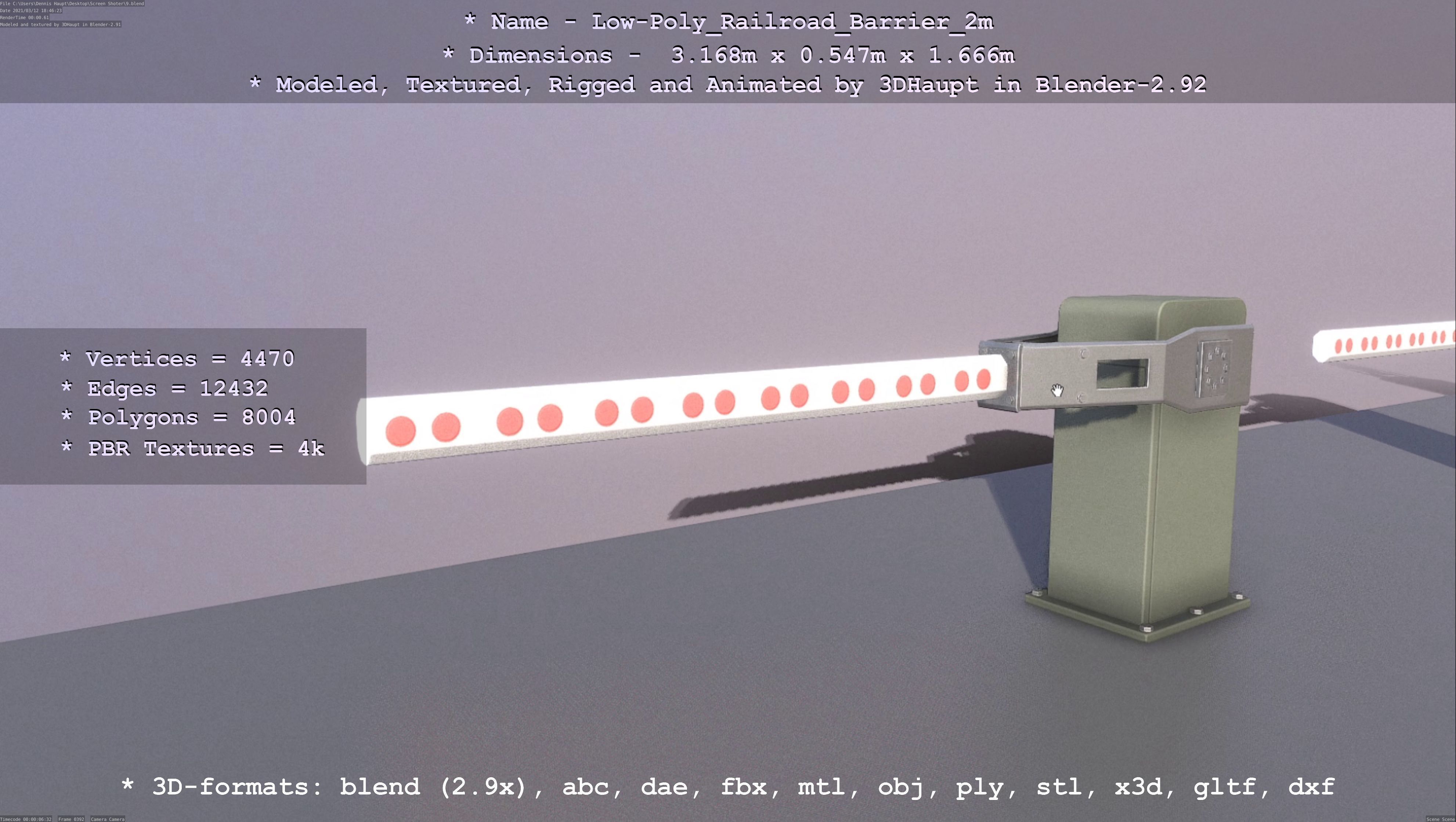 Low-Poly Railroad Barrier 2m Low-poly 3D model_35