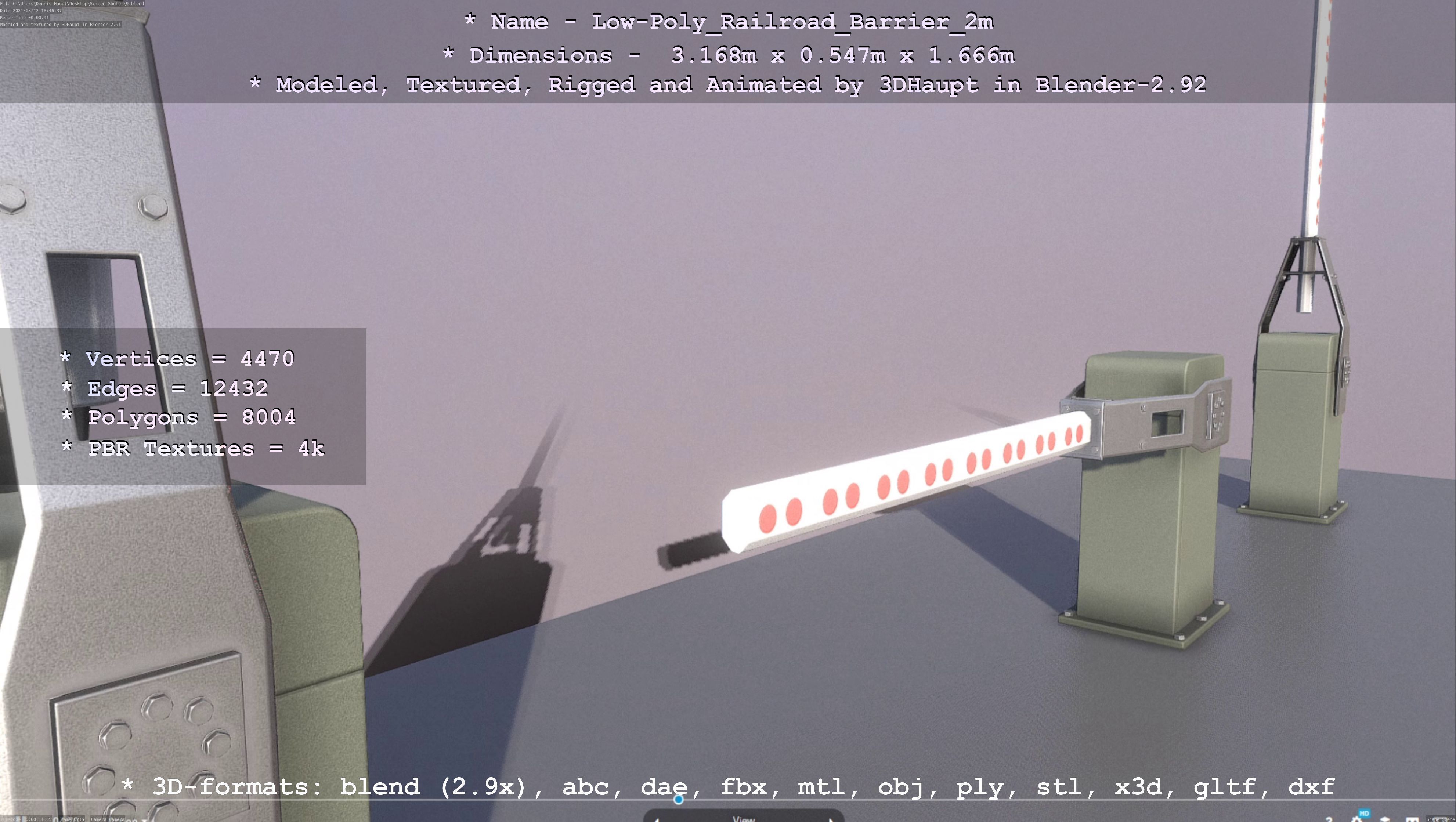 Low-Poly Railroad Barrier 2m Low-poly 3D model_24