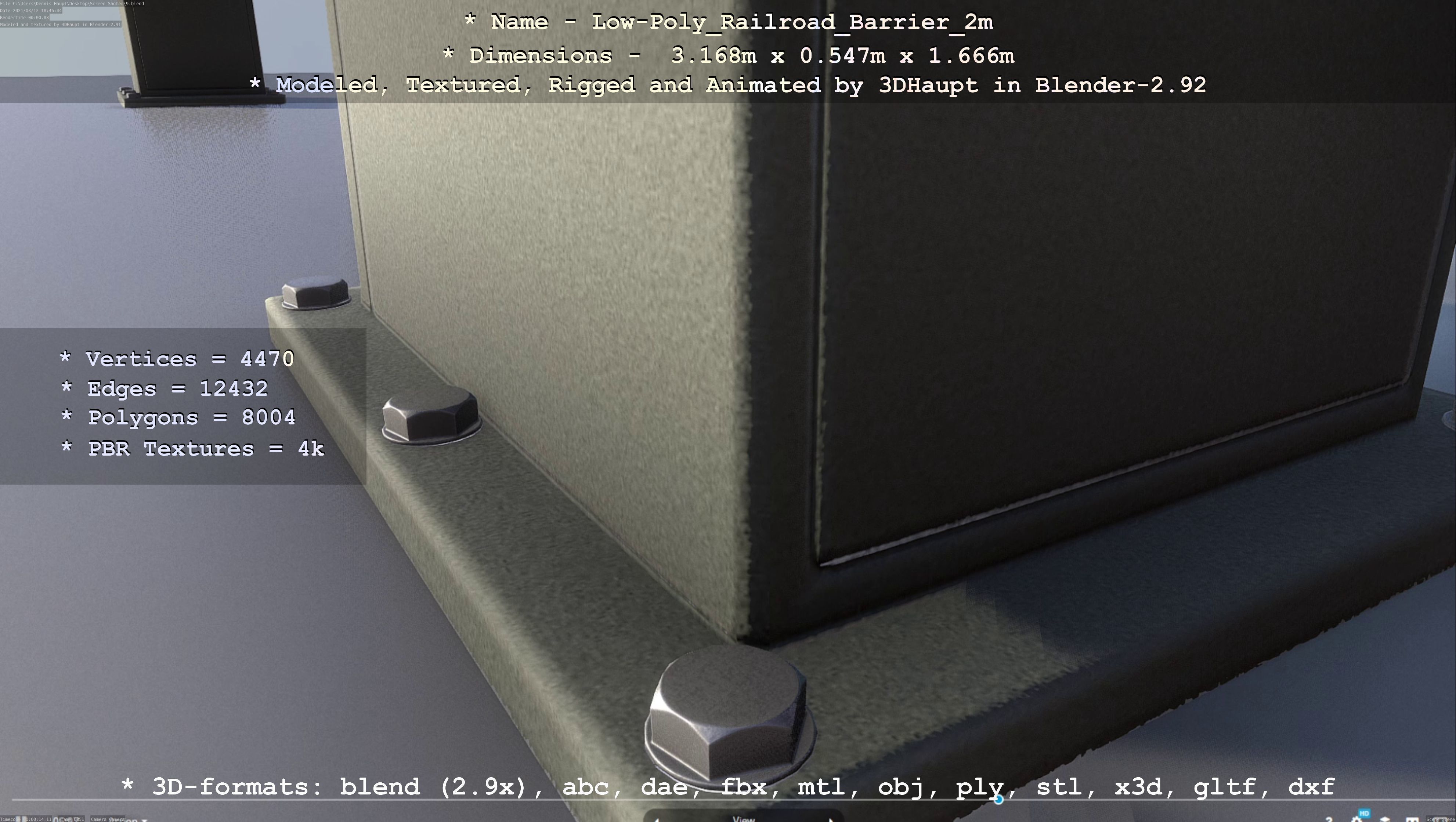 Low-Poly Railroad Barrier 2m Low-poly 3D model_50