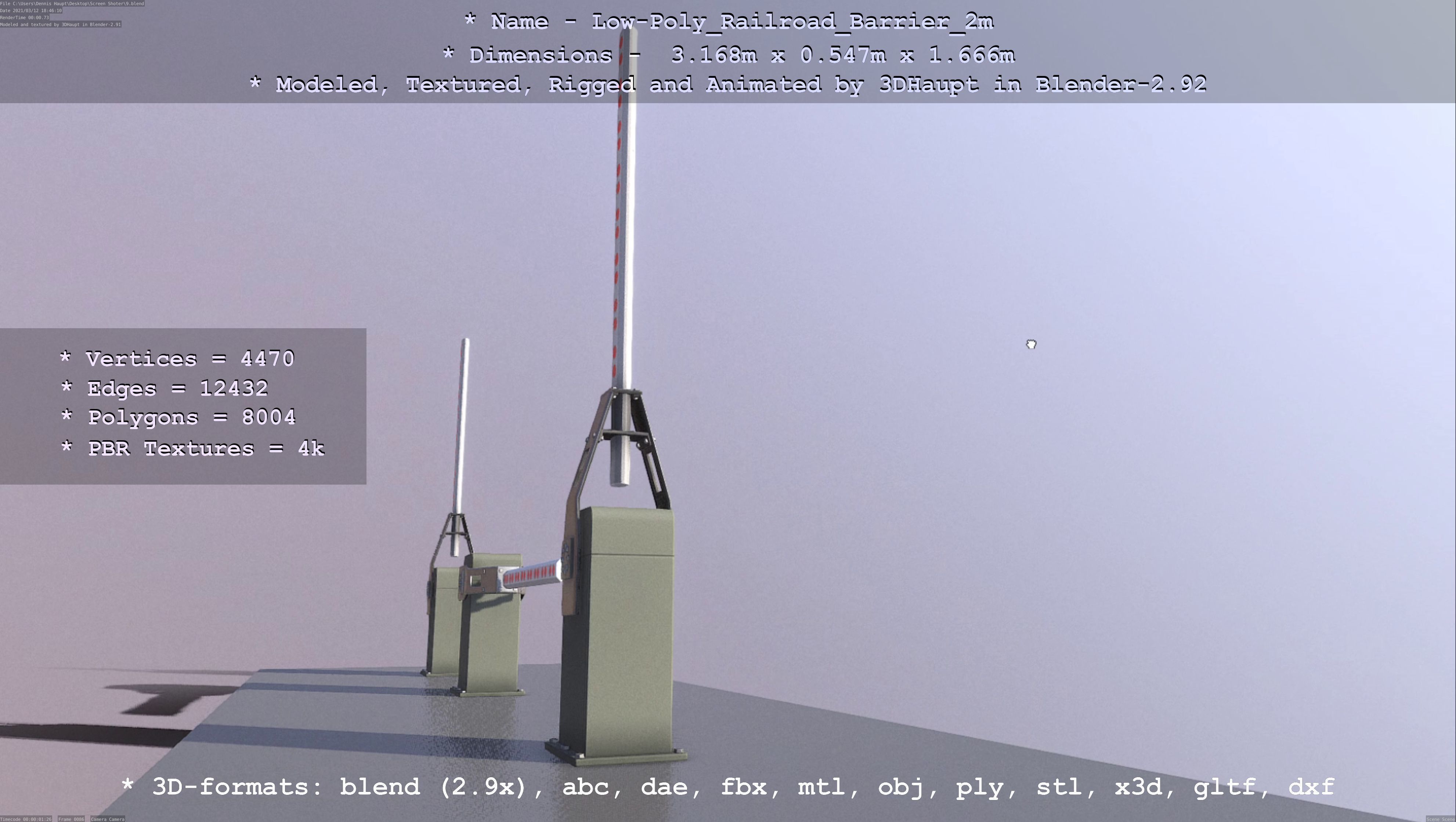 Low-Poly Railroad Barrier 2m Low-poly 3D model_112