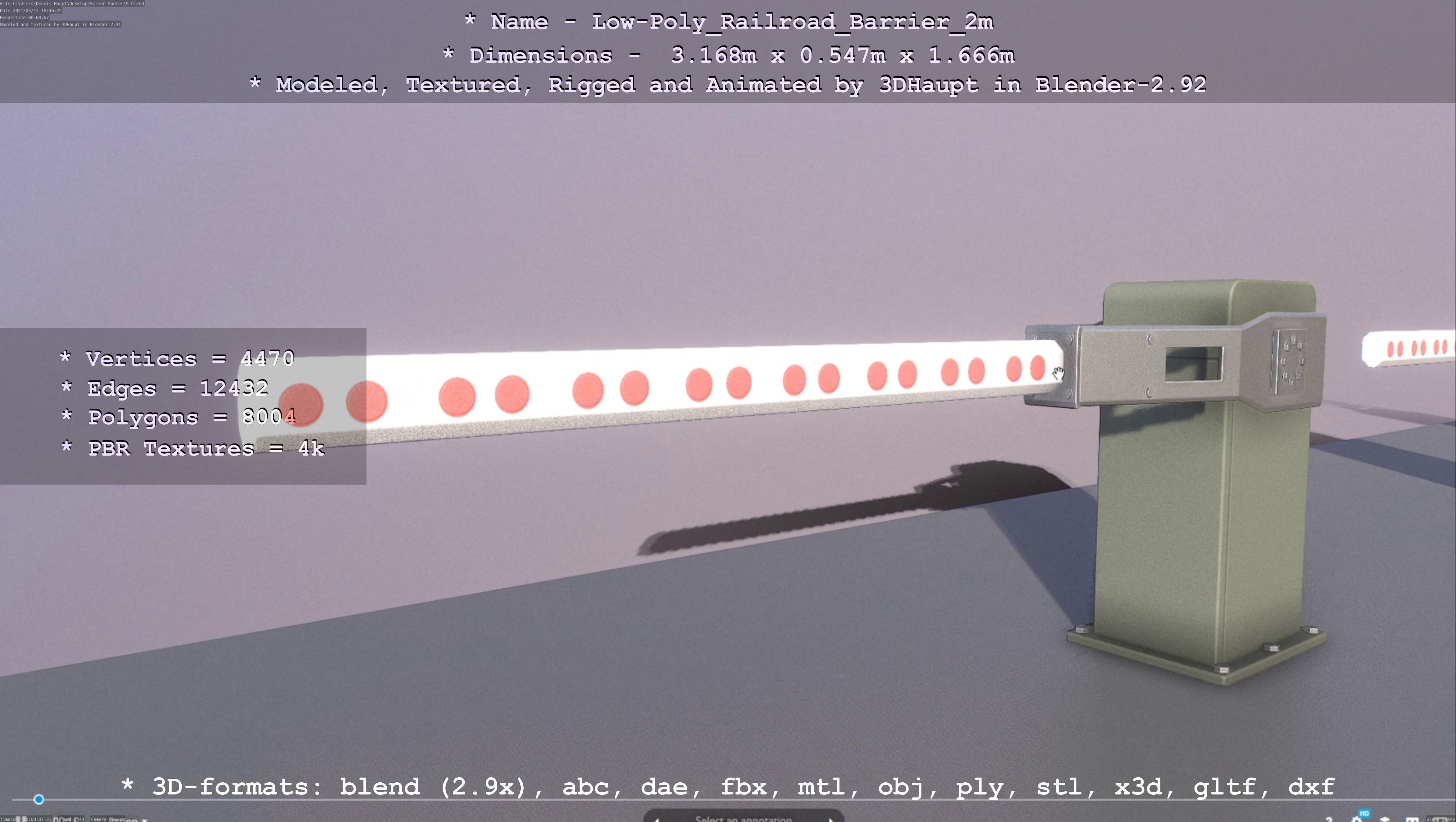 Low-Poly Railroad Barrier 2m Low-poly 3D model_36