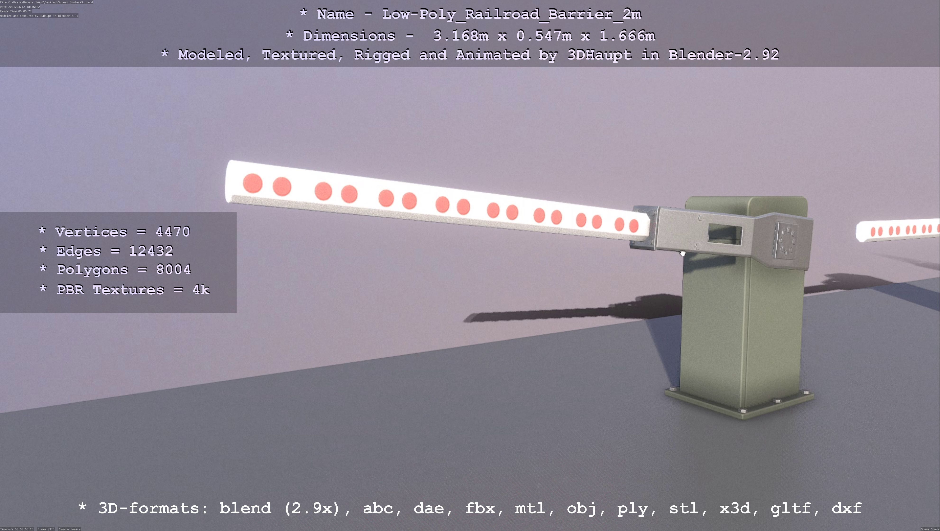 Low-Poly Railroad Barrier 2m Low-poly 3D model_40