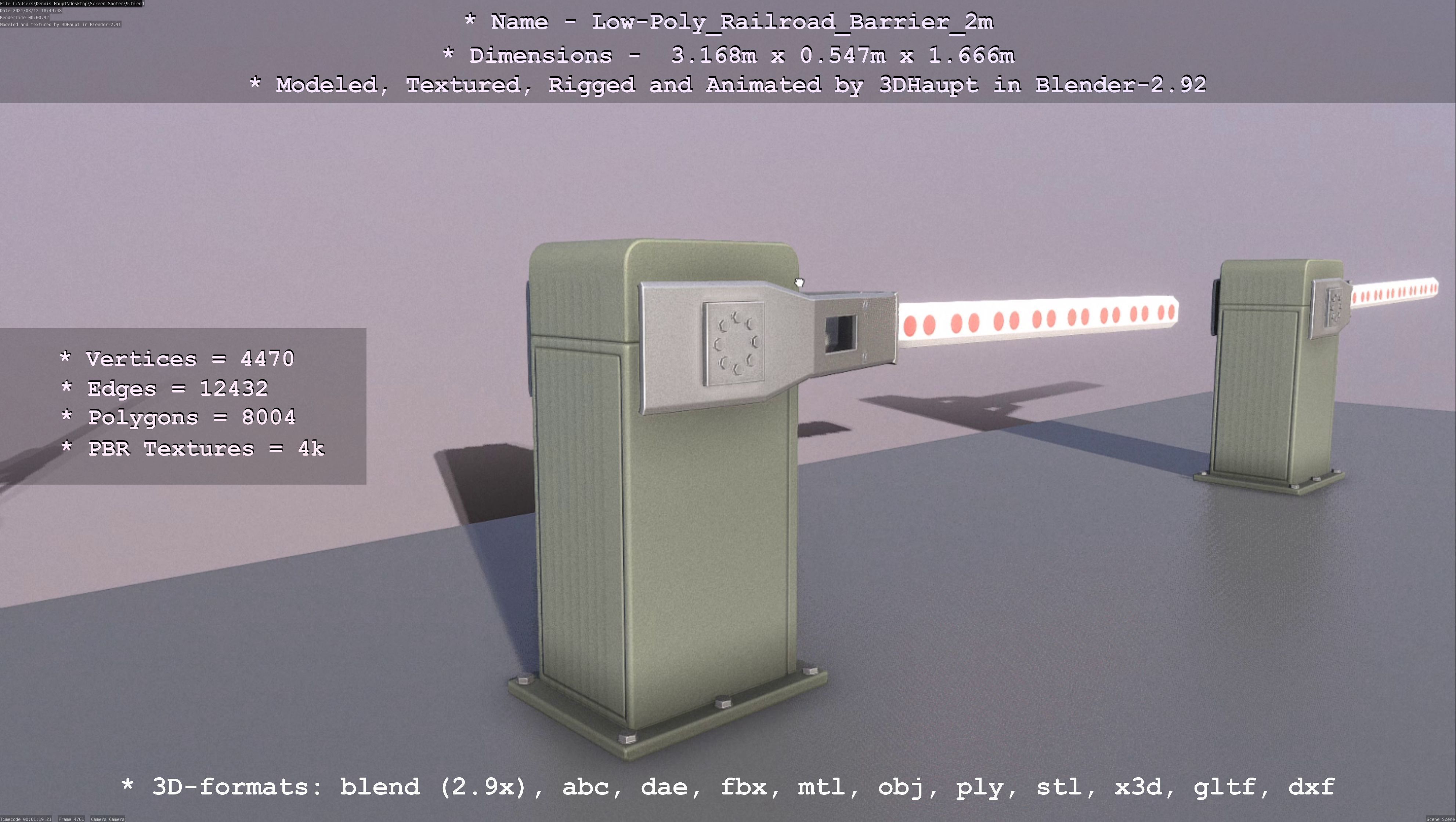 Low-Poly Railroad Barrier 2m Low-poly 3D model_101