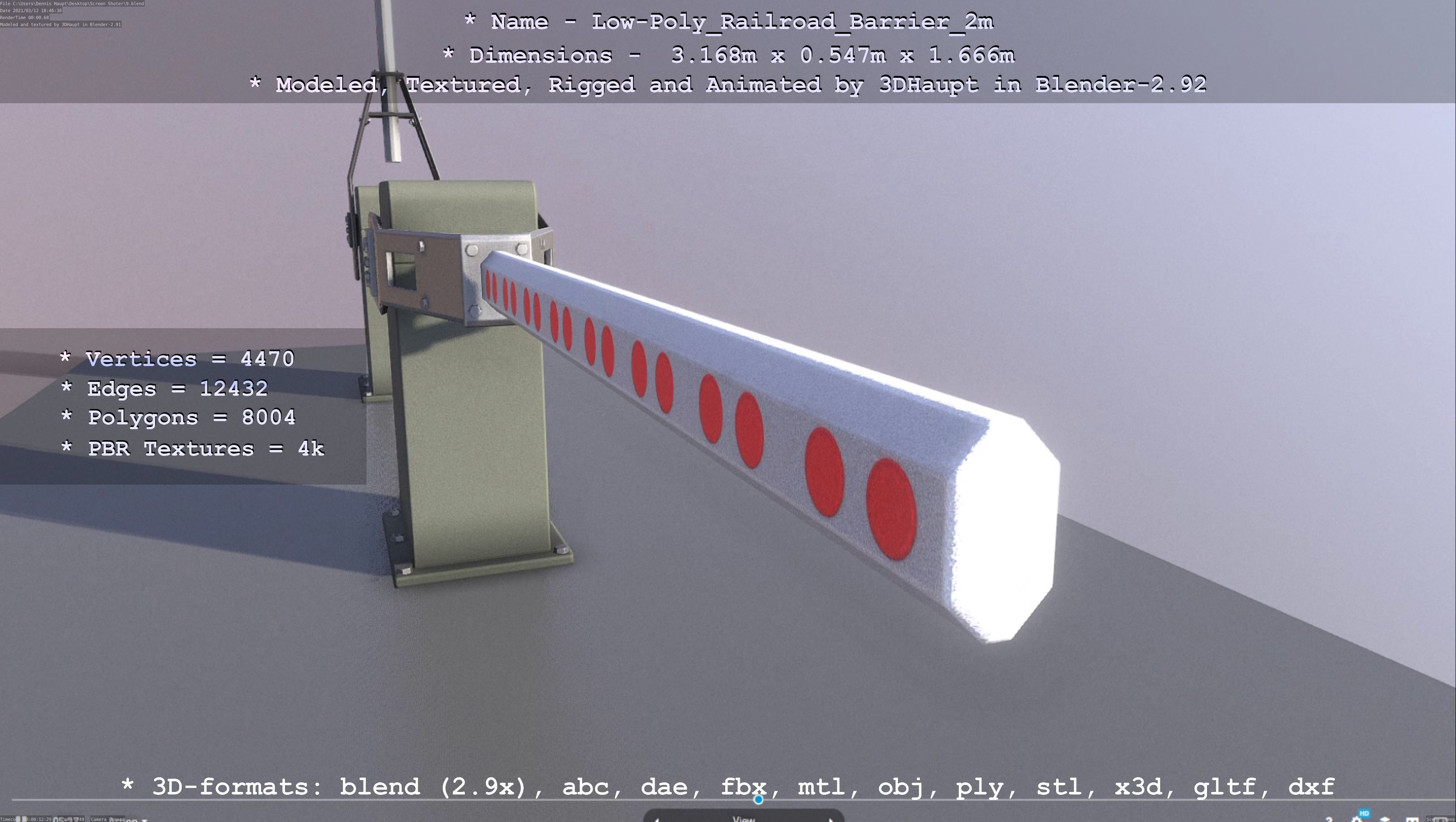 Low-Poly Railroad Barrier 2m Low-poly 3D model_20