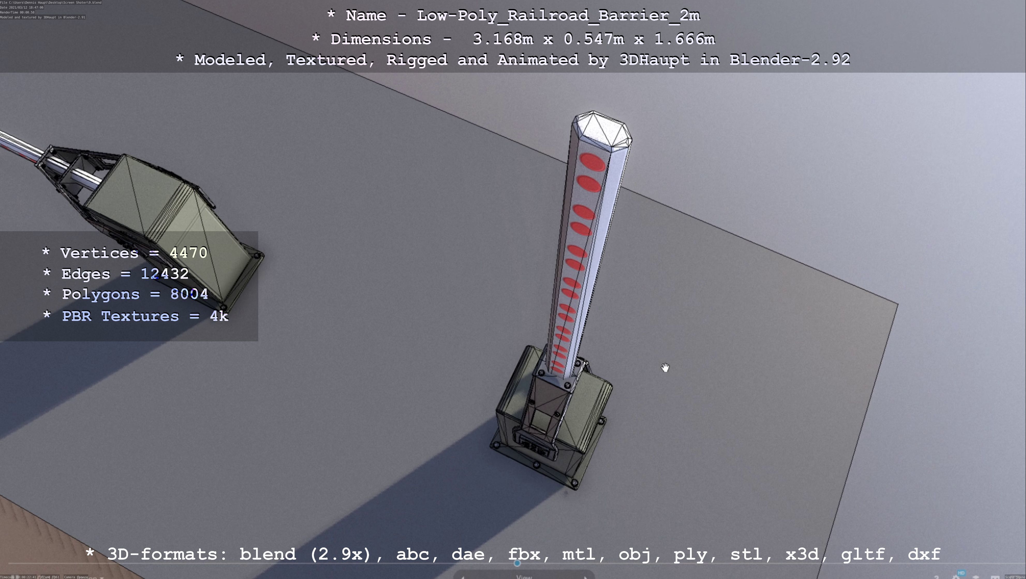 Low-Poly Railroad Barrier 2m Low-poly 3D model_66