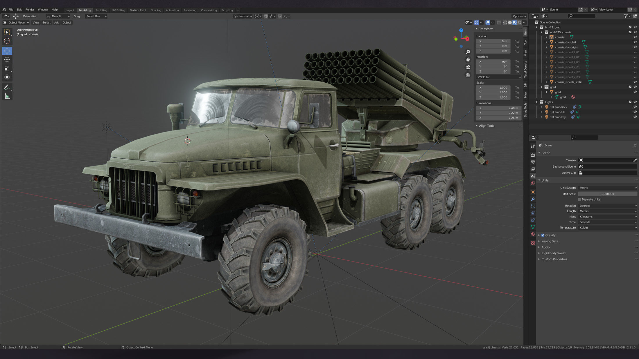 BM-21 Grad Low-poly 3D model_9