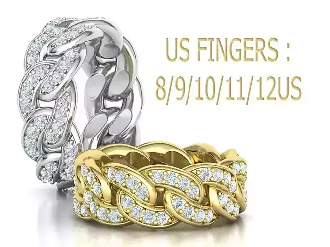 DIAMOND  Heavy Cuban Ring 9mm Wide Collection 