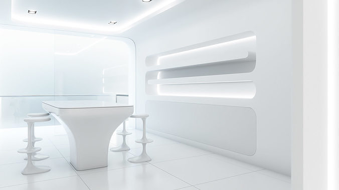 Sci-fi white interior 01 3D model 4