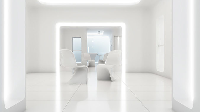 Sci-fi white interior 01 3D model 2