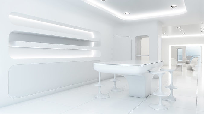 Sci-fi white interior 01 3D model 3