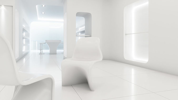 Sci-fi white interior 01 3D model 6