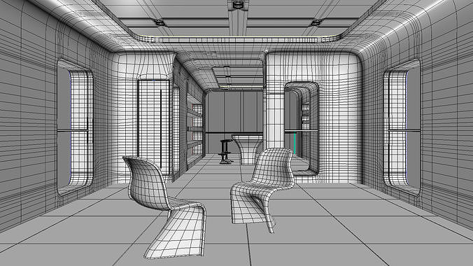 Sci-fi white interior 01 3D model 7