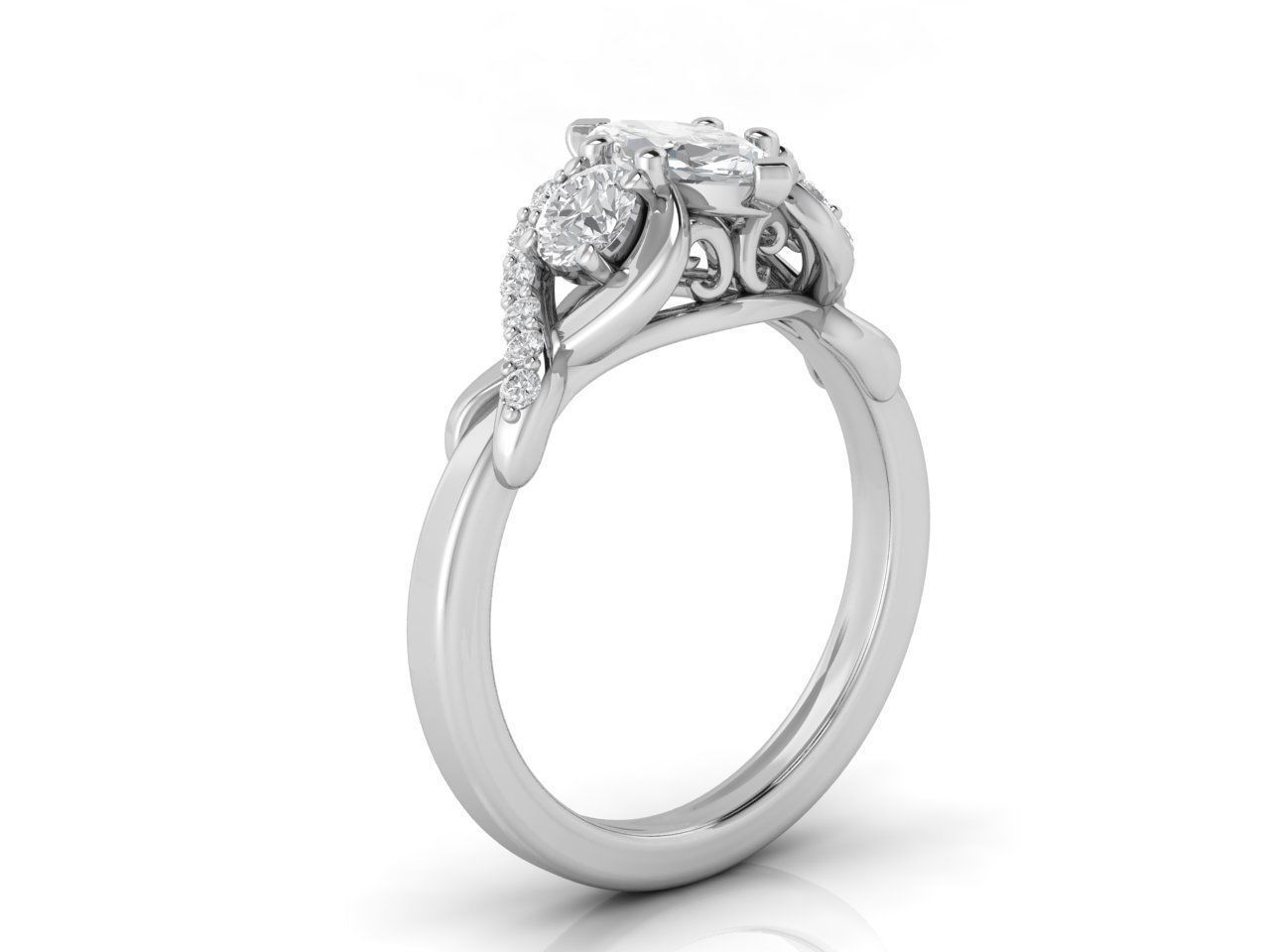 Ring with marquise 3D print model_3