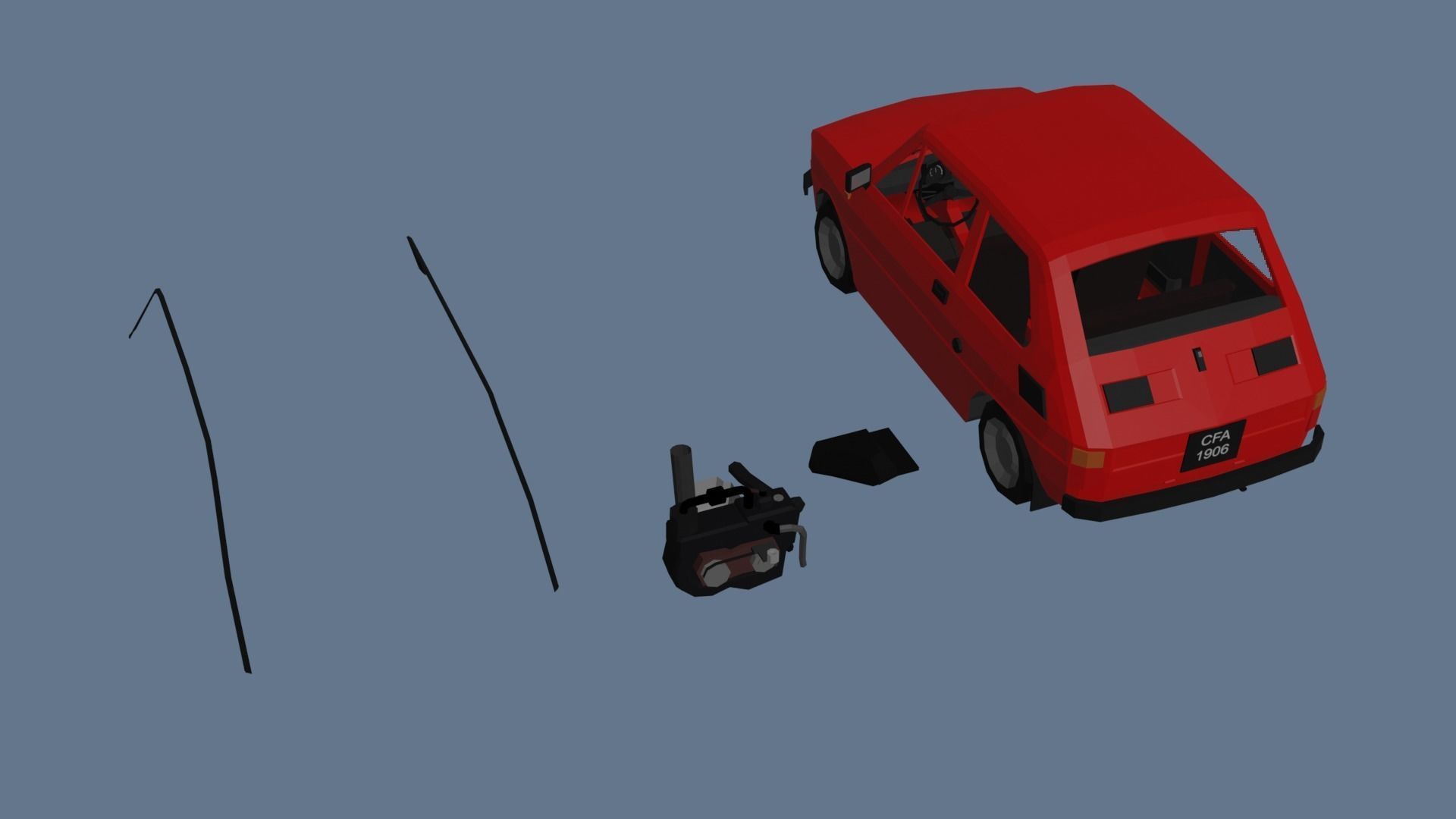 Low Poly Interactive Fiat 126p Low-poly 3D model_9