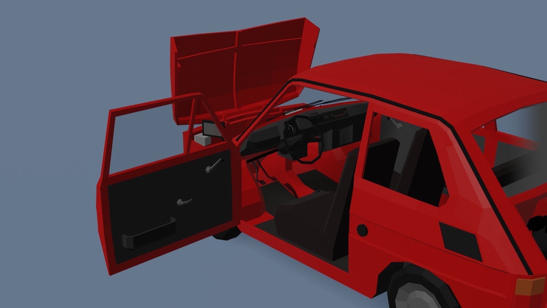Low Poly Interactive Fiat 126p Low-poly 3D model_4