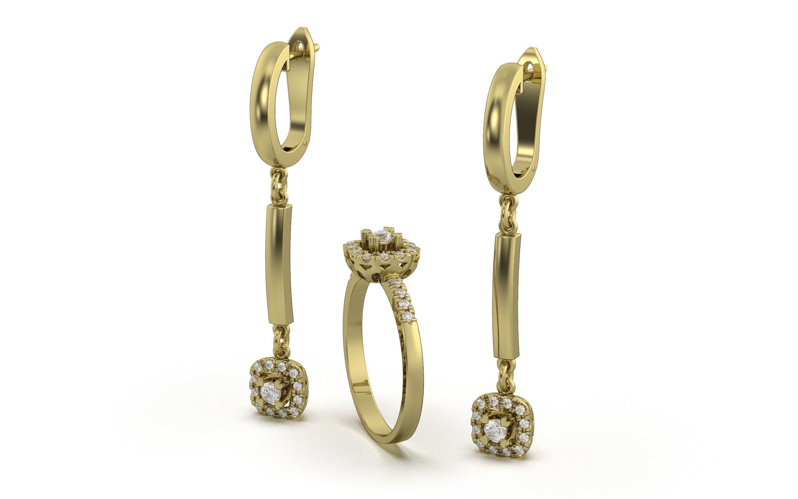 Ring and Earrings Heart Prong Shape 3D print model_1