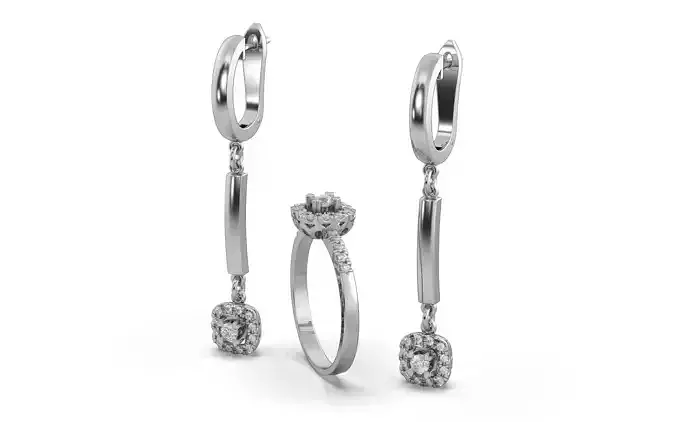 Ring and Earrings Heart Prong Shape