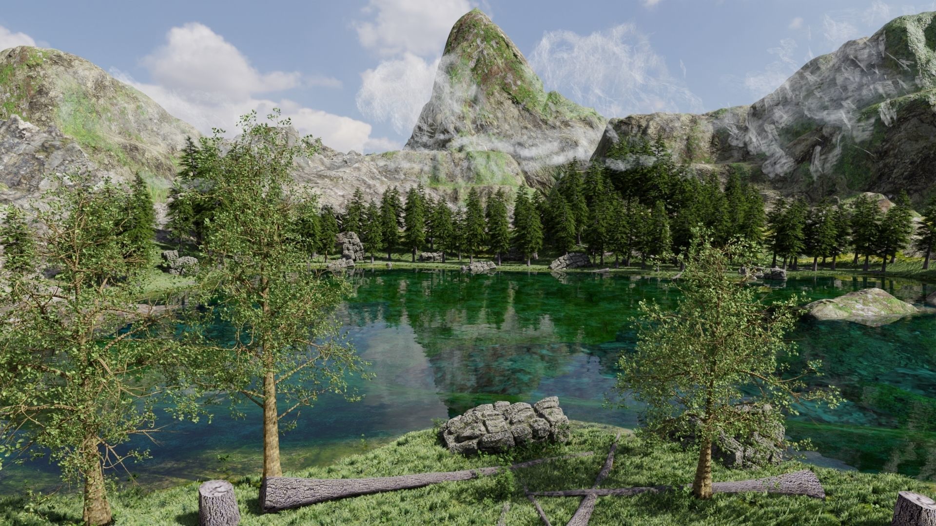 Lake Scene 3D model_2