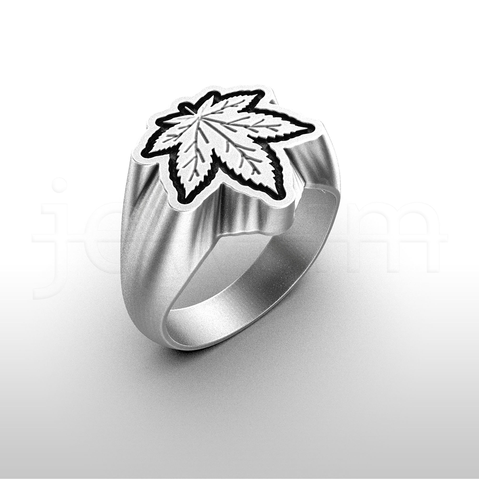 Men silver ring Weed Ring Marijuana ring Cannabis Ring 3D print model_1