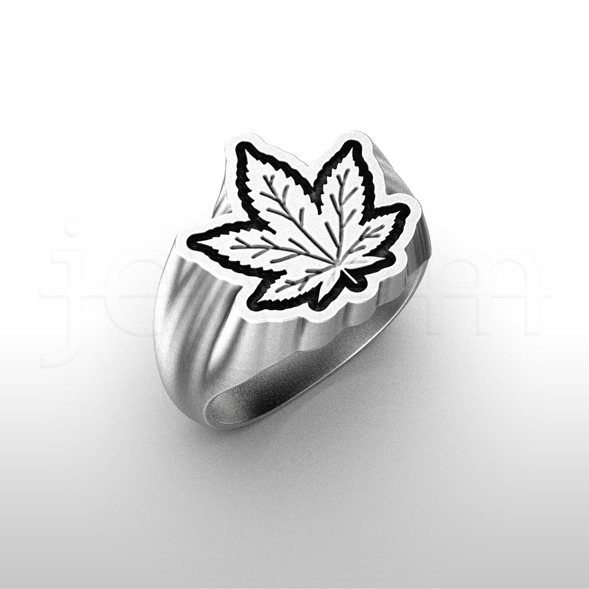 Men silver ring Weed Ring Marijuana ring Cannabis Ring 3D print model_2
