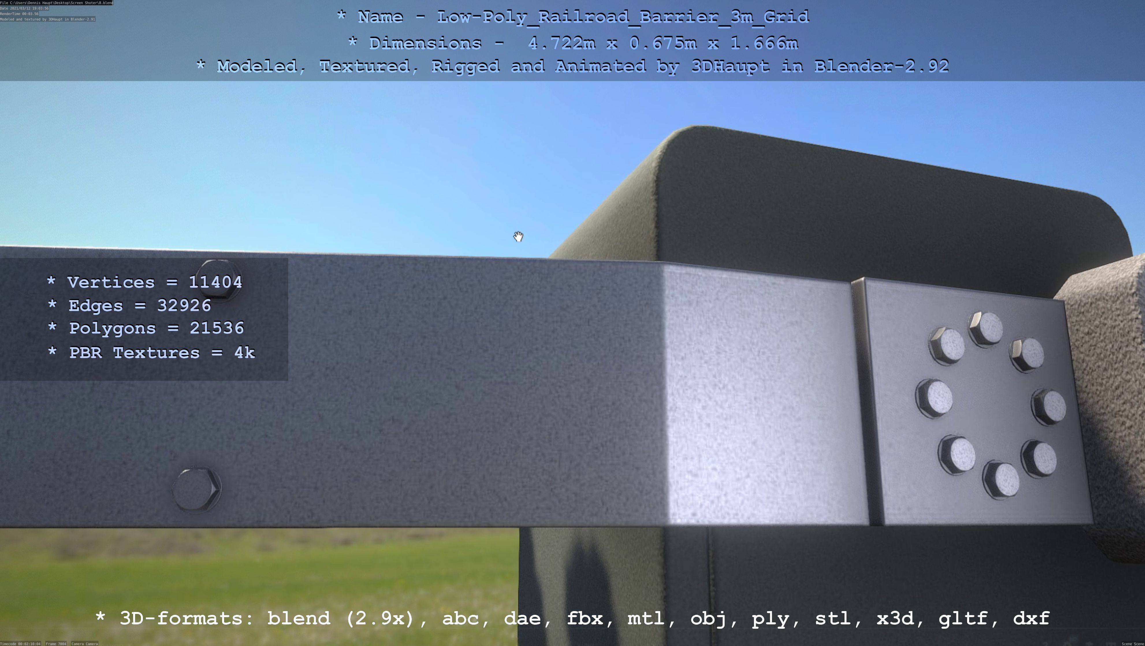 Railroad Barrier 3m Protective Grid High and Low-Poly Version 3D Model Collection_9