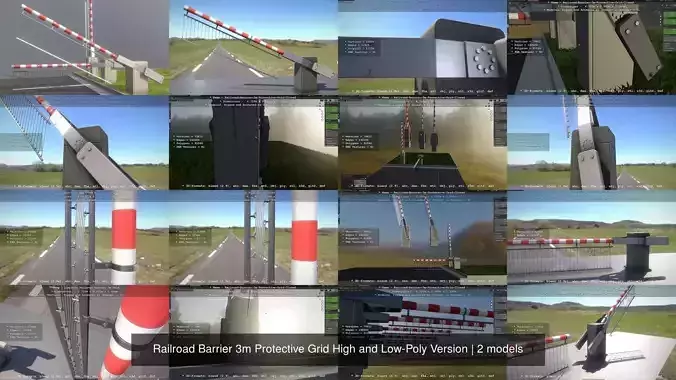 Railroad Barrier 3m Protective Grid High and Low-Poly Version 3D Model Collection