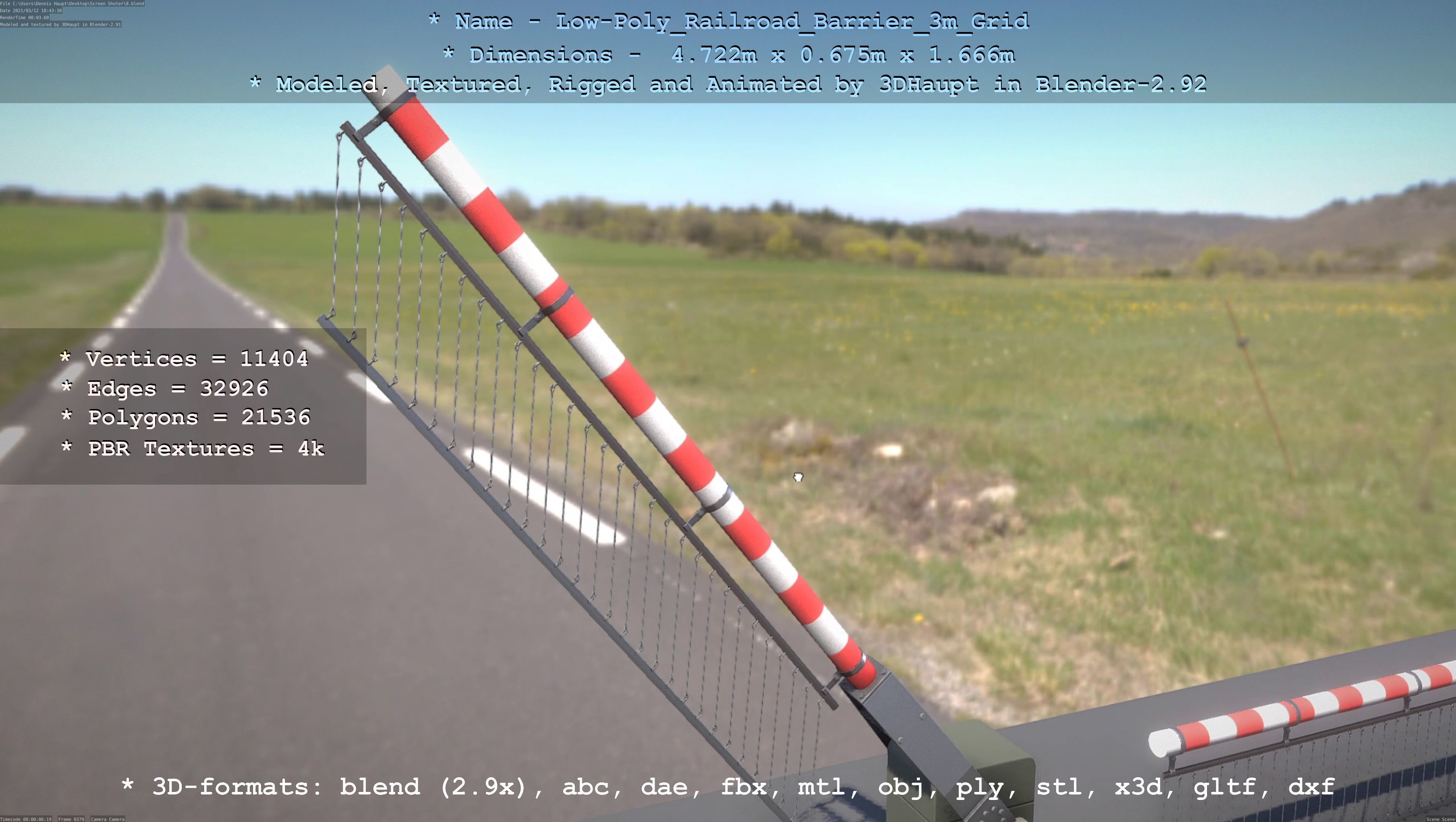 Railroad Barrier 3m Protective Grid High and Low-Poly Version 3D Model Collection_16