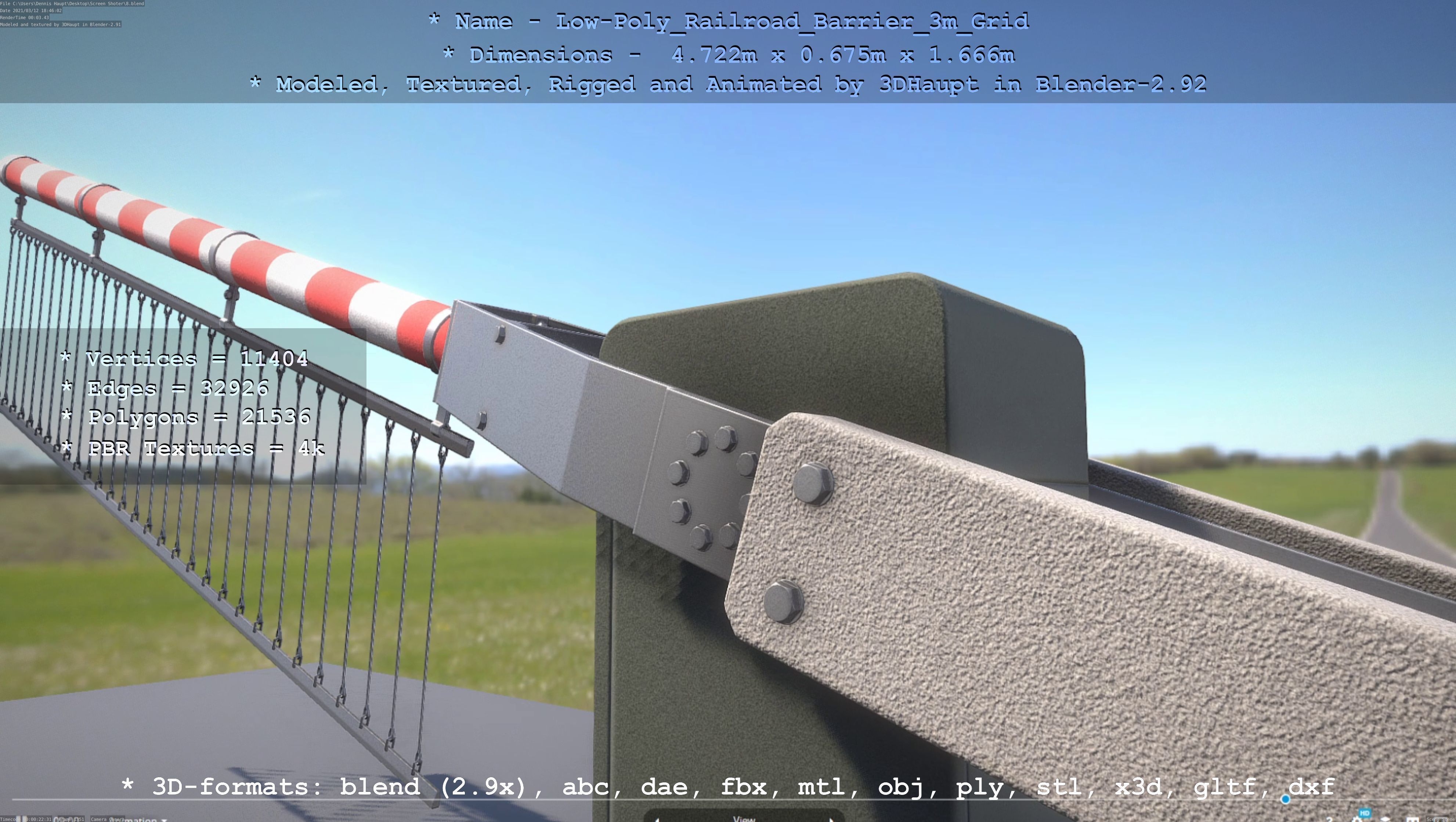 Railroad Barrier 3m Protective Grid High and Low-Poly Version 3D Model Collection_24