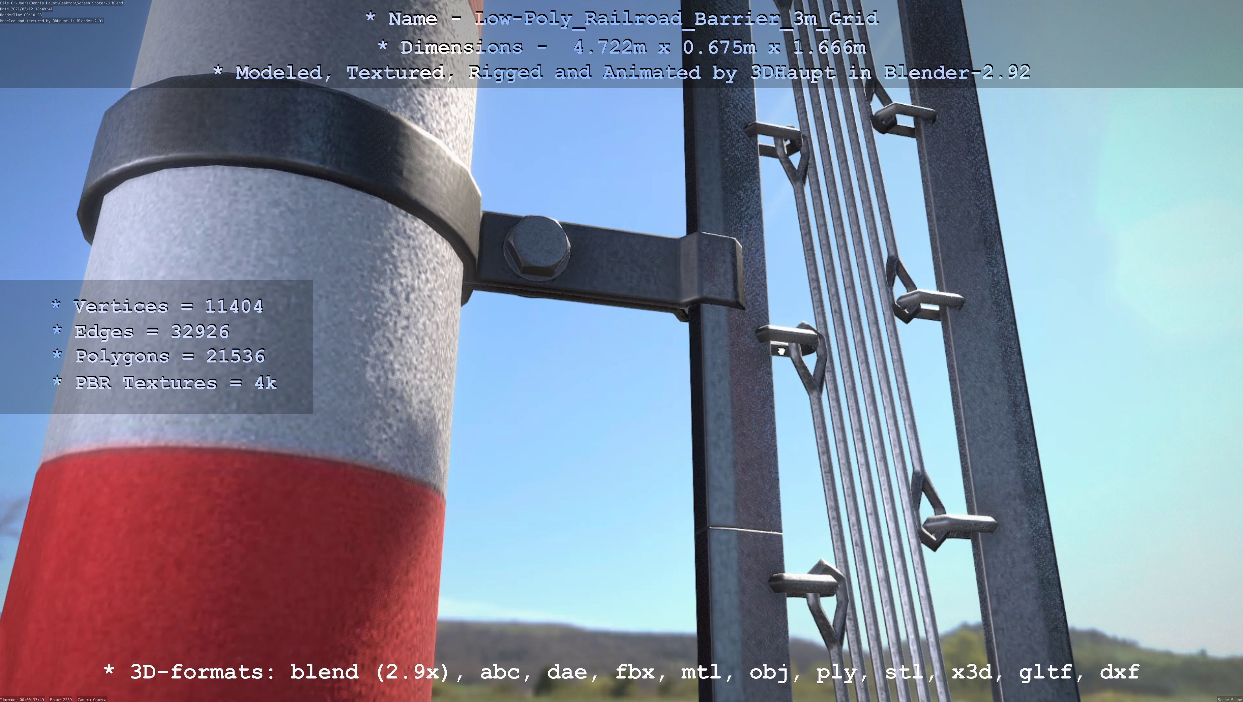 Railroad Barrier 3m Protective Grid High and Low-Poly Version 3D Model Collection_25