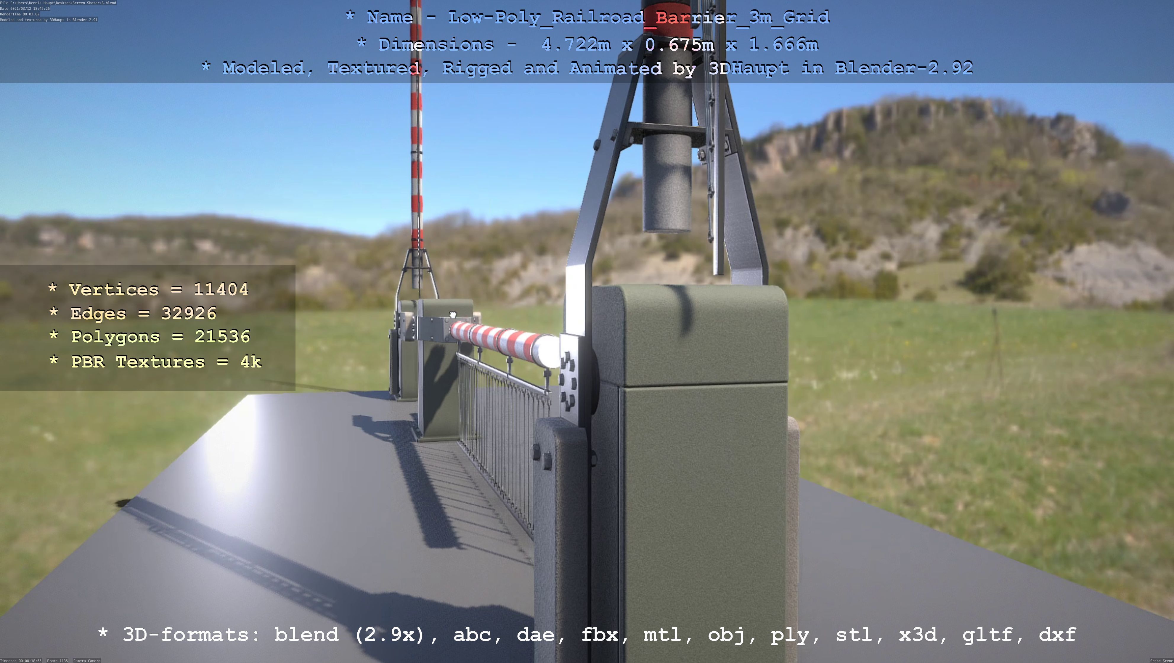 Railroad Barrier 3m Protective Grid High and Low-Poly Version 3D Model Collection_11