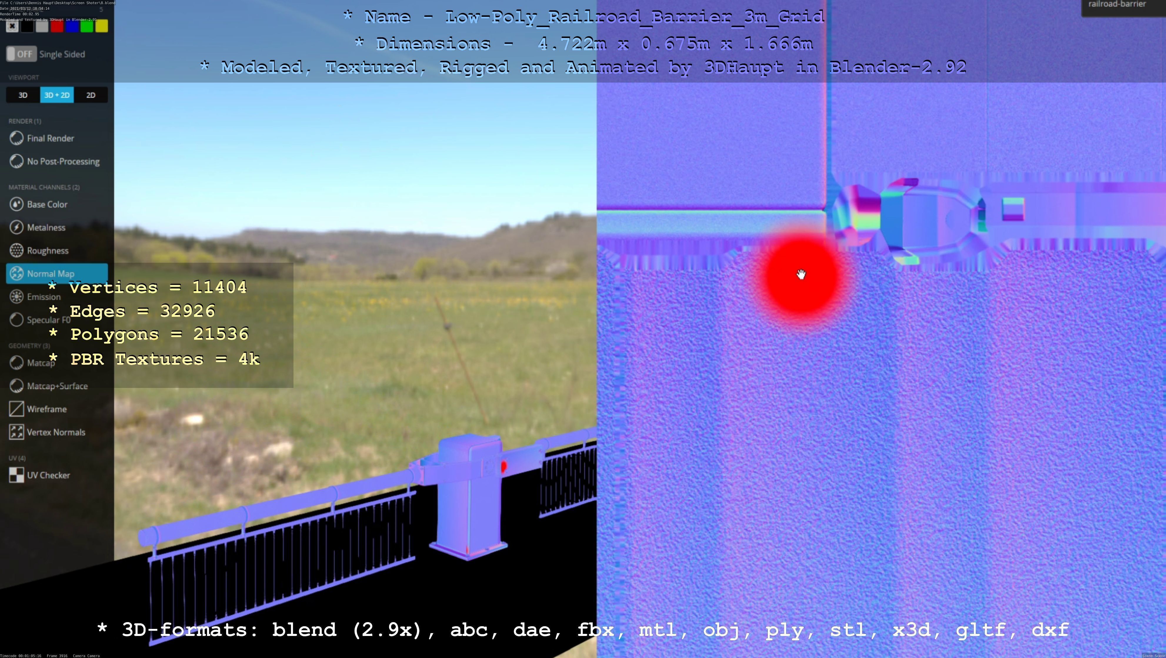 Railroad Barrier 3m Protective Grid High and Low-Poly Version 3D Model Collection_8