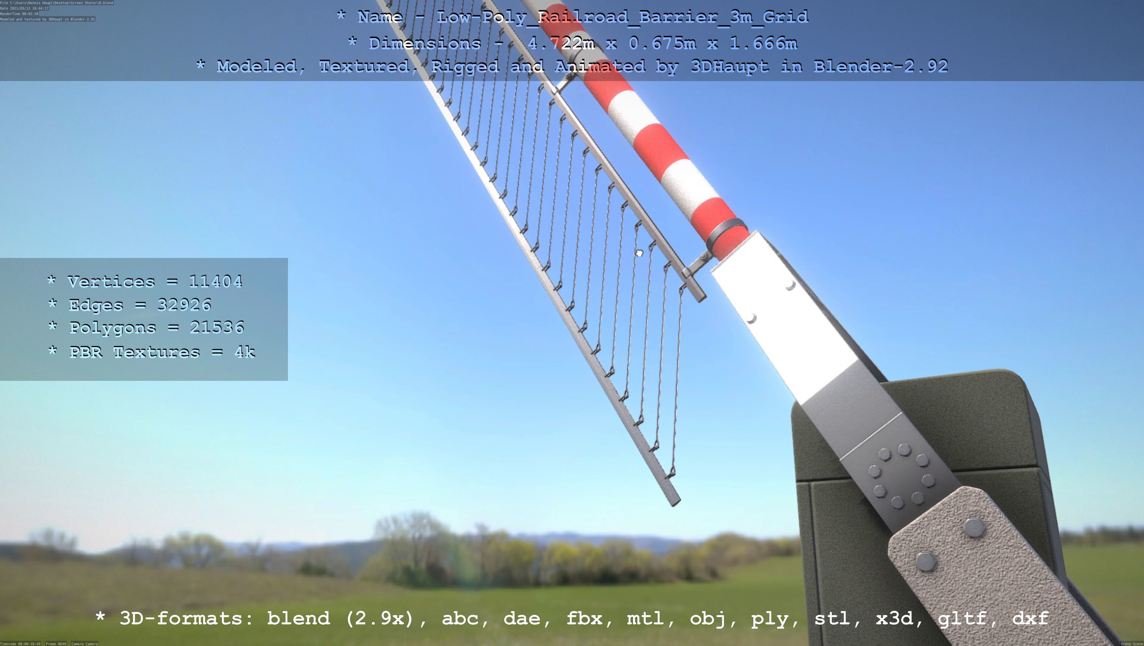 Railroad Barrier 3m Protective Grid High and Low-Poly Version 3D Model Collection_17