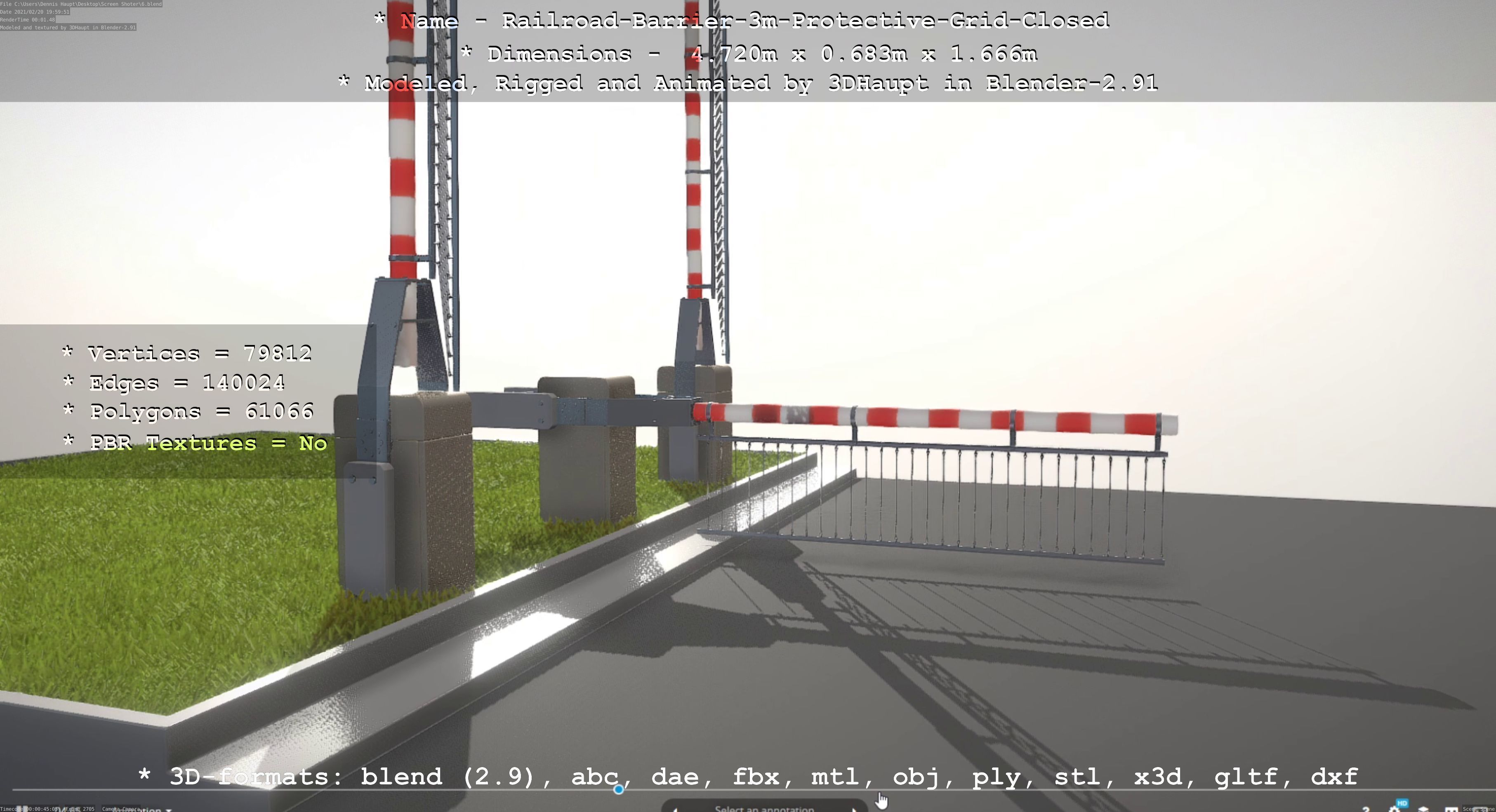 Railroad Barrier 3m Protective Grid High and Low-Poly Version 3D Model Collection_42