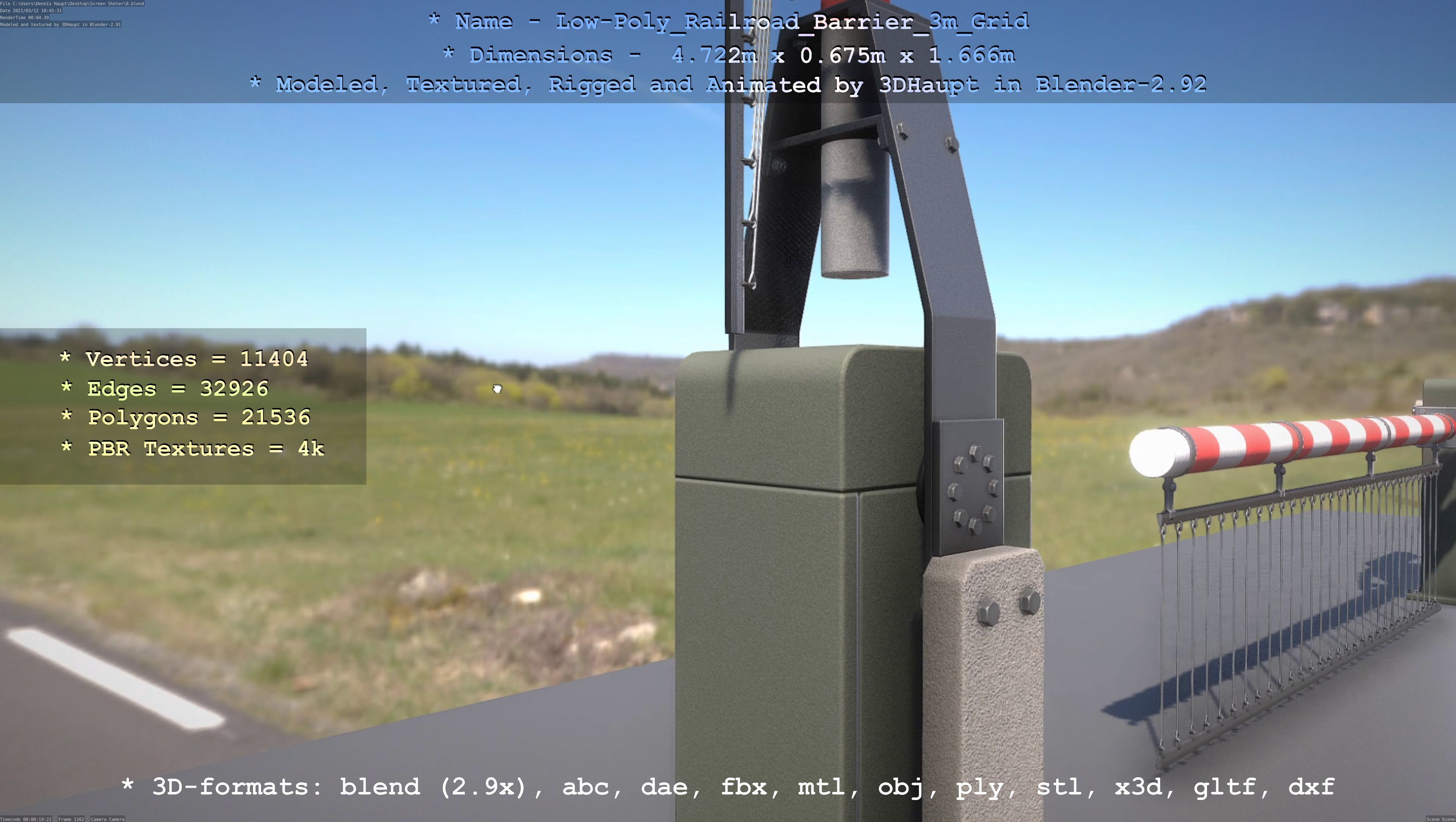 Railroad Barrier 3m Protective Grid High and Low-Poly Version 3D Model Collection_18