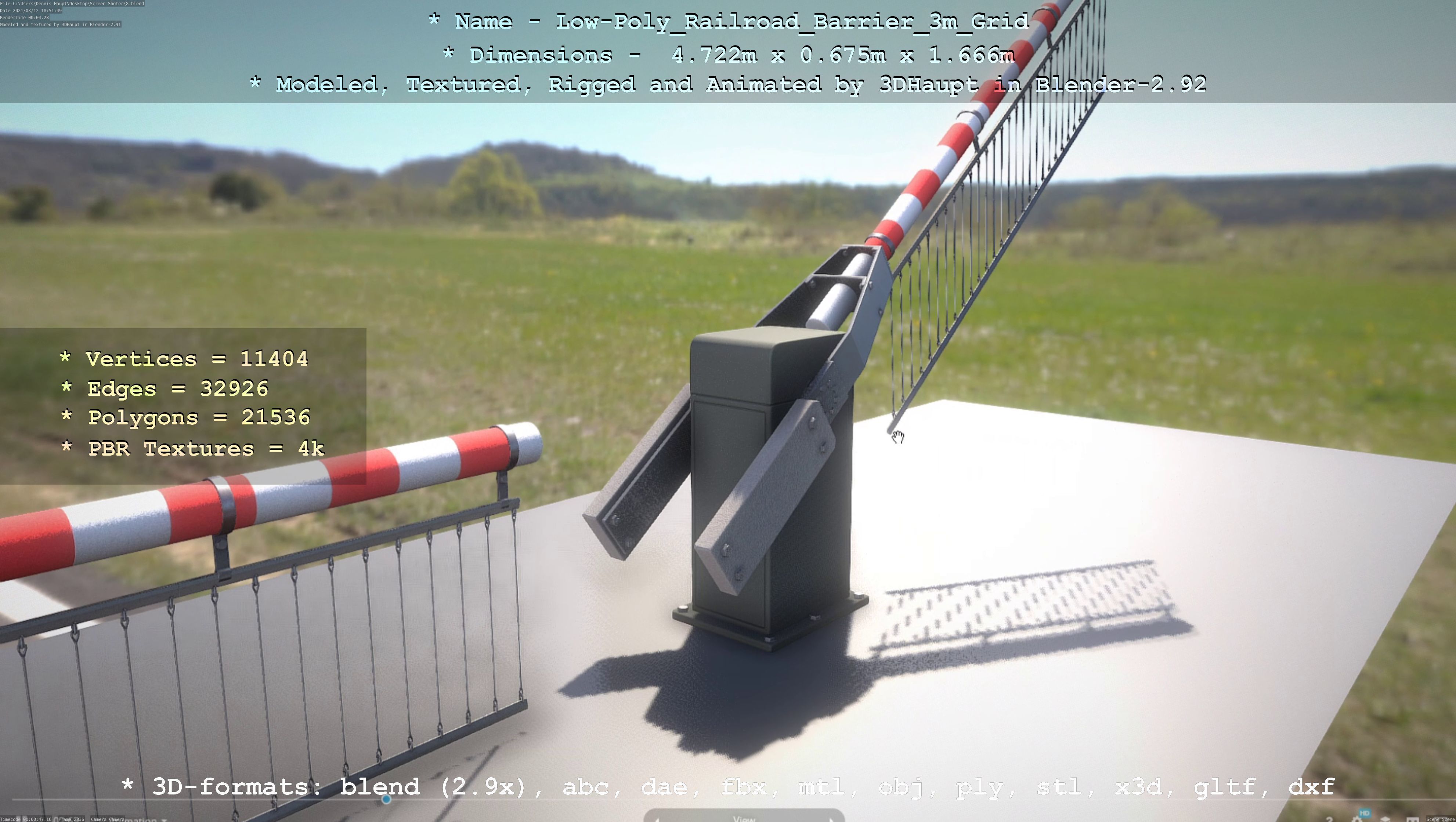 Railroad Barrier 3m Protective Grid High and Low-Poly Version 3D Model Collection_12