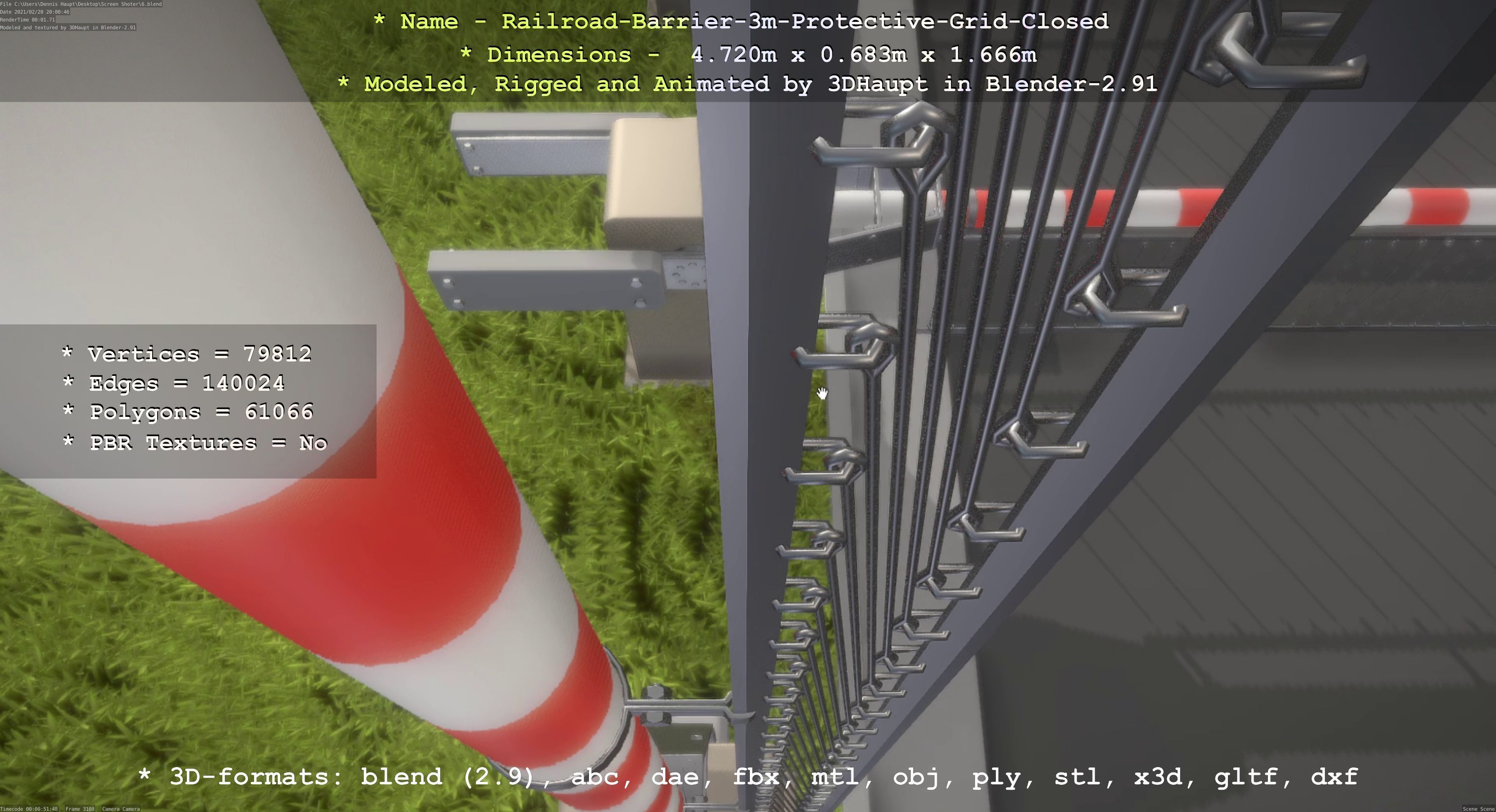 Railroad Barrier 3m Protective Grid High and Low-Poly Version 3D Model Collection_33